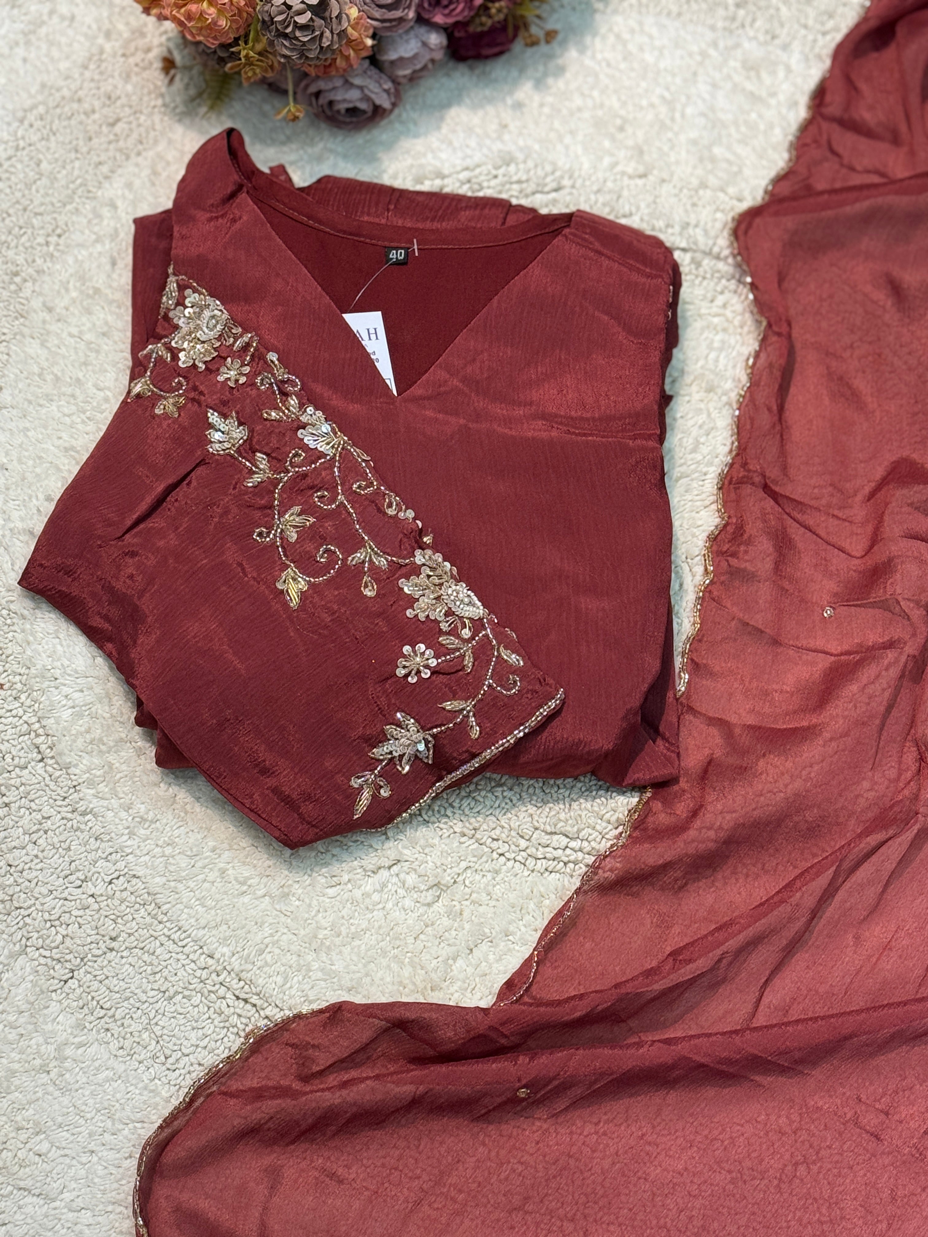 MZ282-Designer chinnon suit