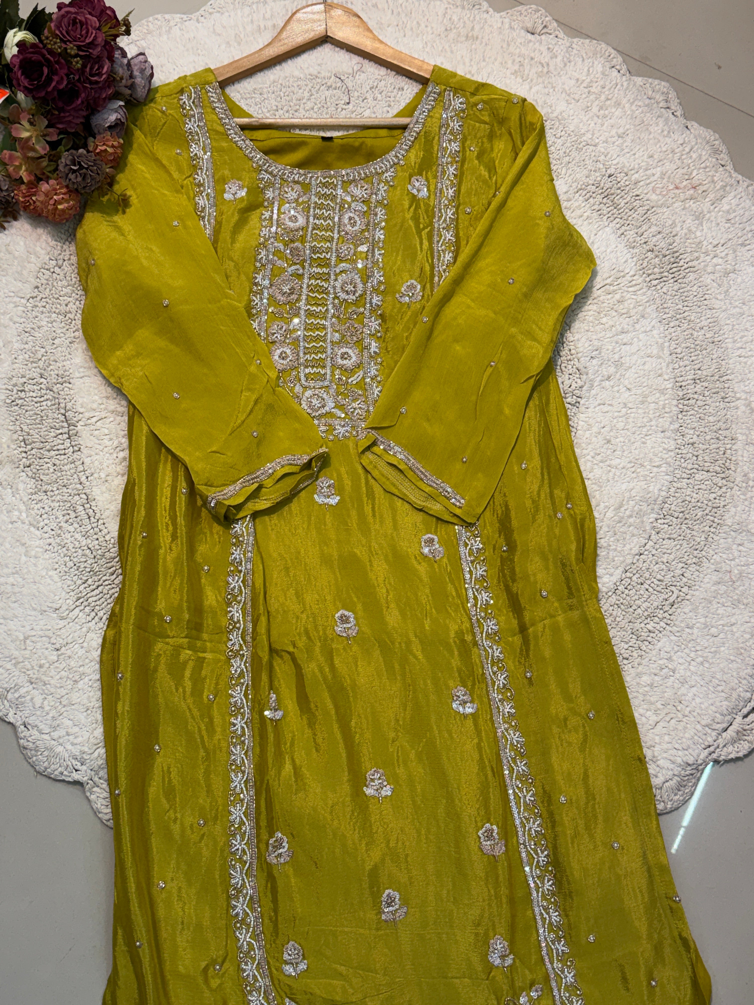Mz265-Designer chinnon palazo suit