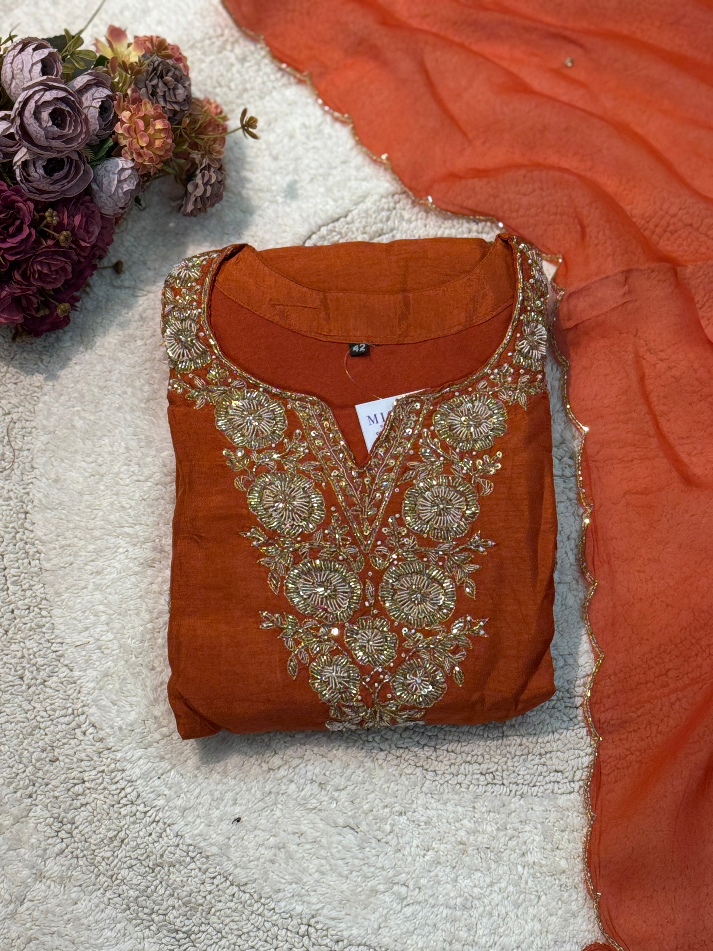 MZ266-Designer silk palazo suit