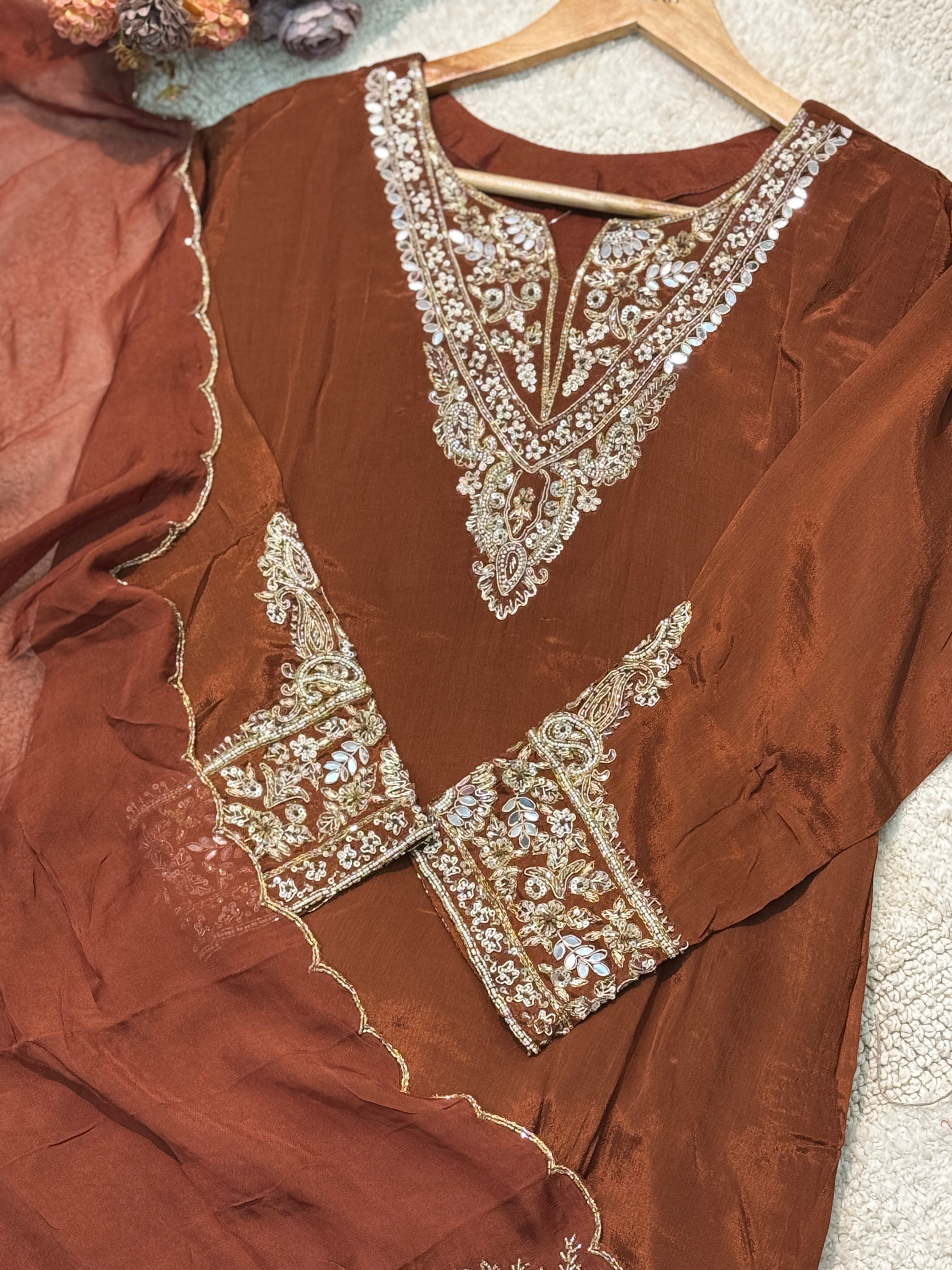 MZ268-Designer chinnon suit