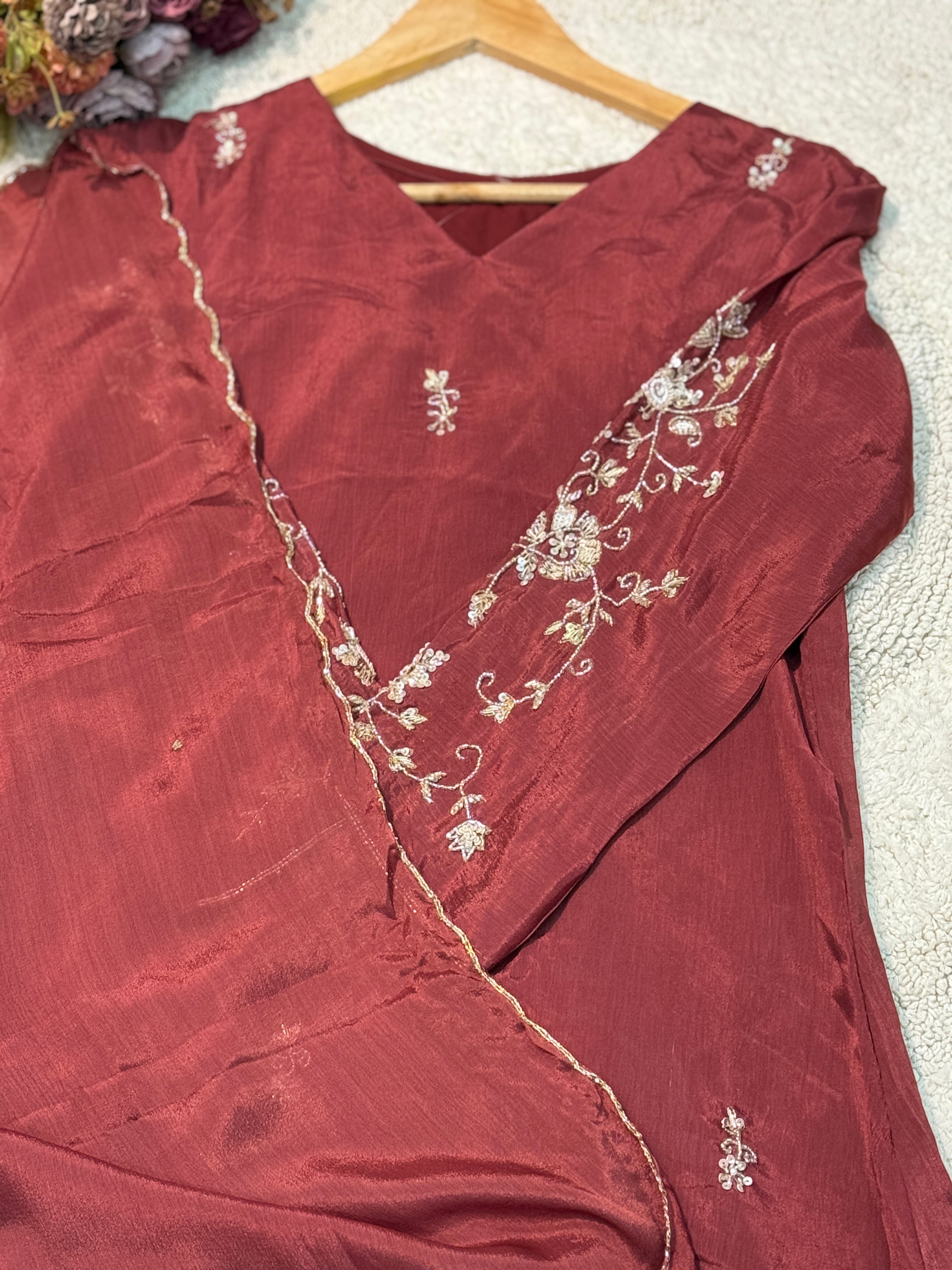 MZ282-Designer chinnon suit