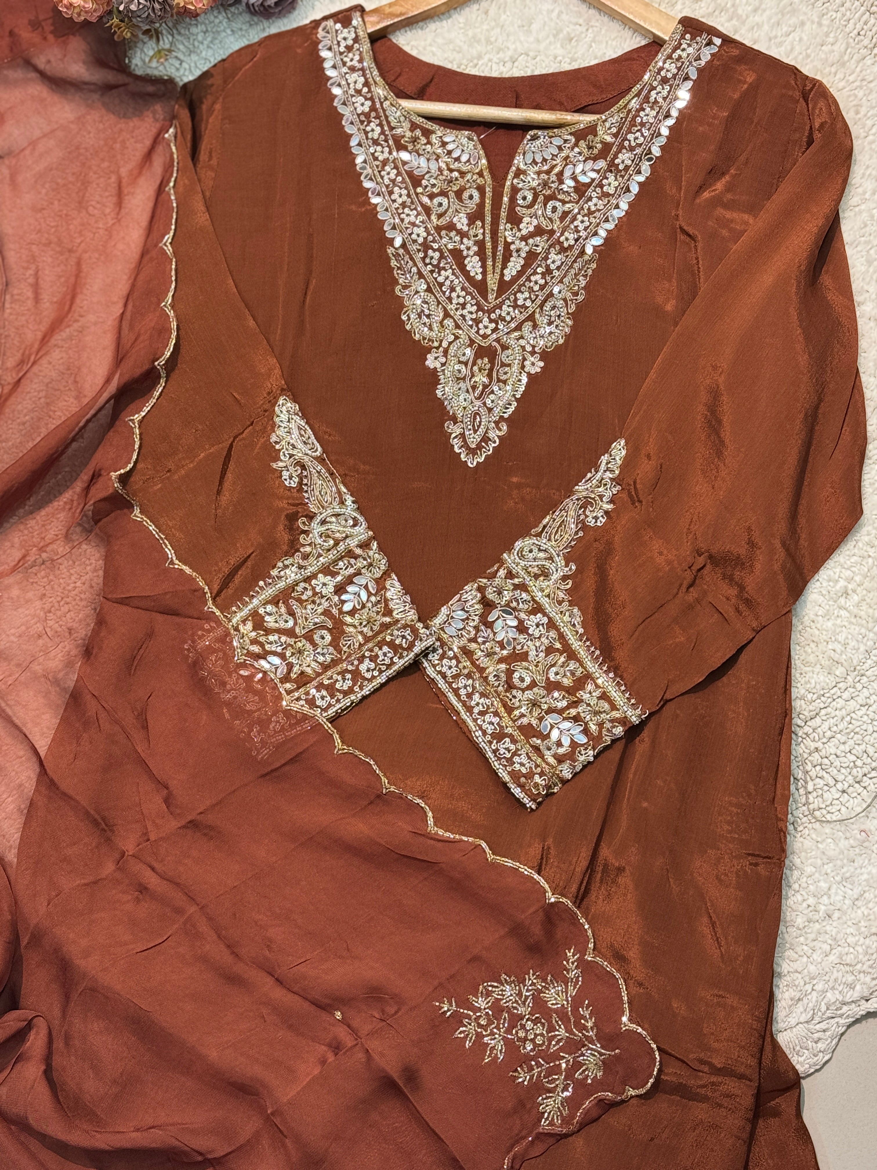 MZ268-Designer chinnon suit