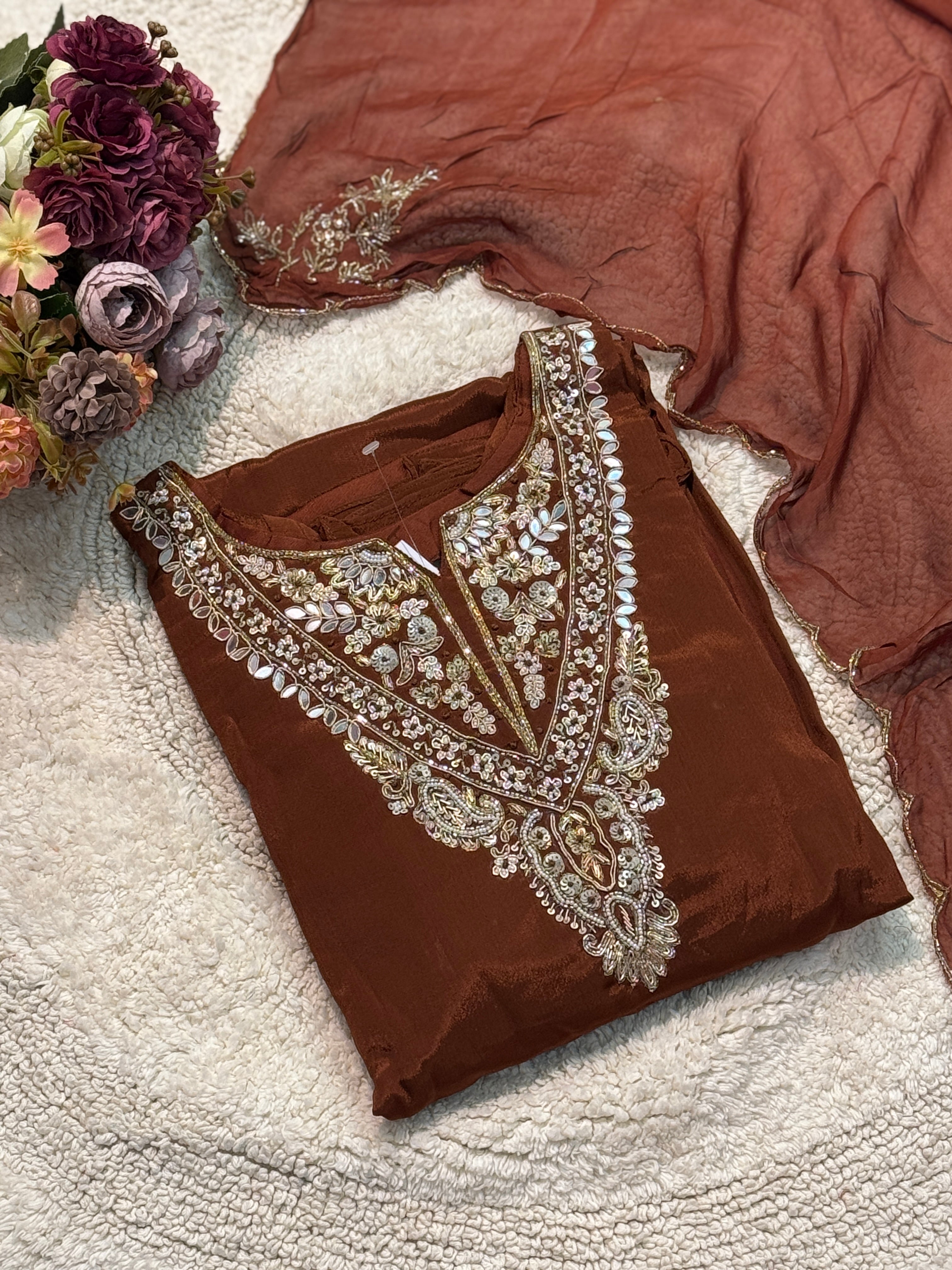 MZ268-Designer chinnon suit