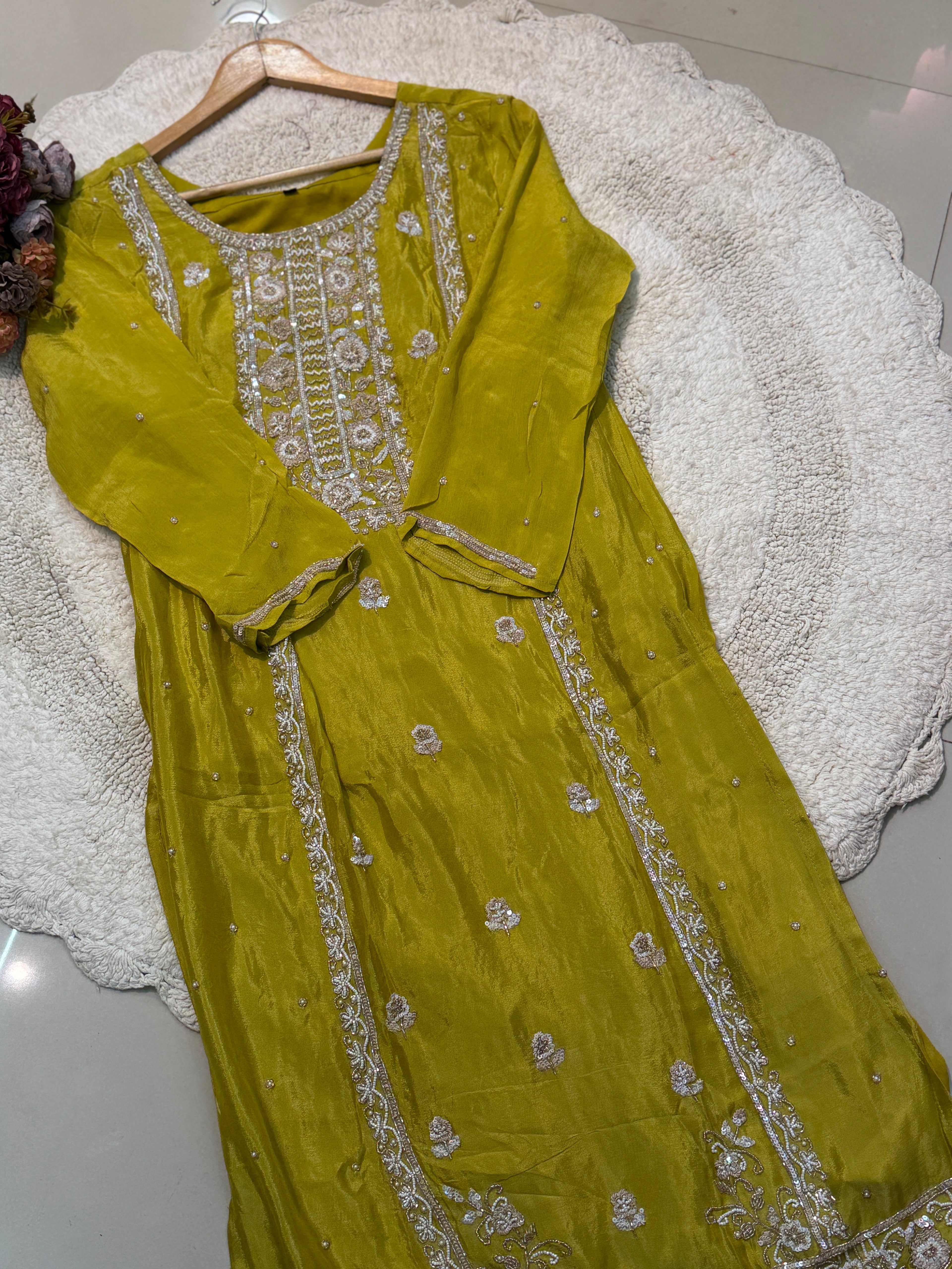 Mz265-Designer chinnon palazo suit