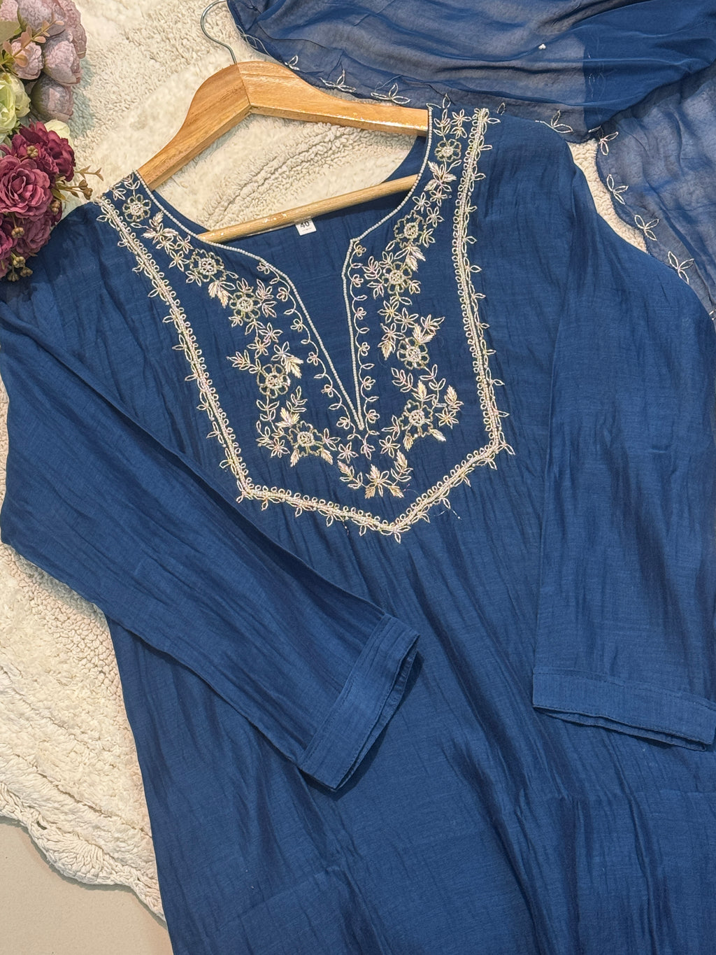 Russian silk handwork plazo suit with dupatta