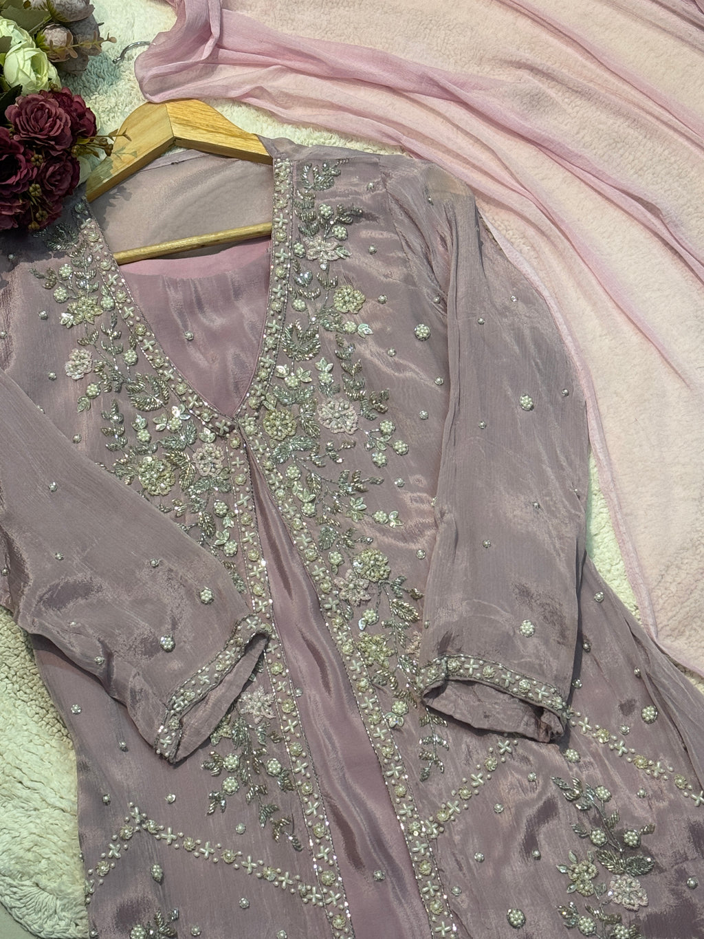 Premium heavy handwork overcoat inner with pant and dupatta
