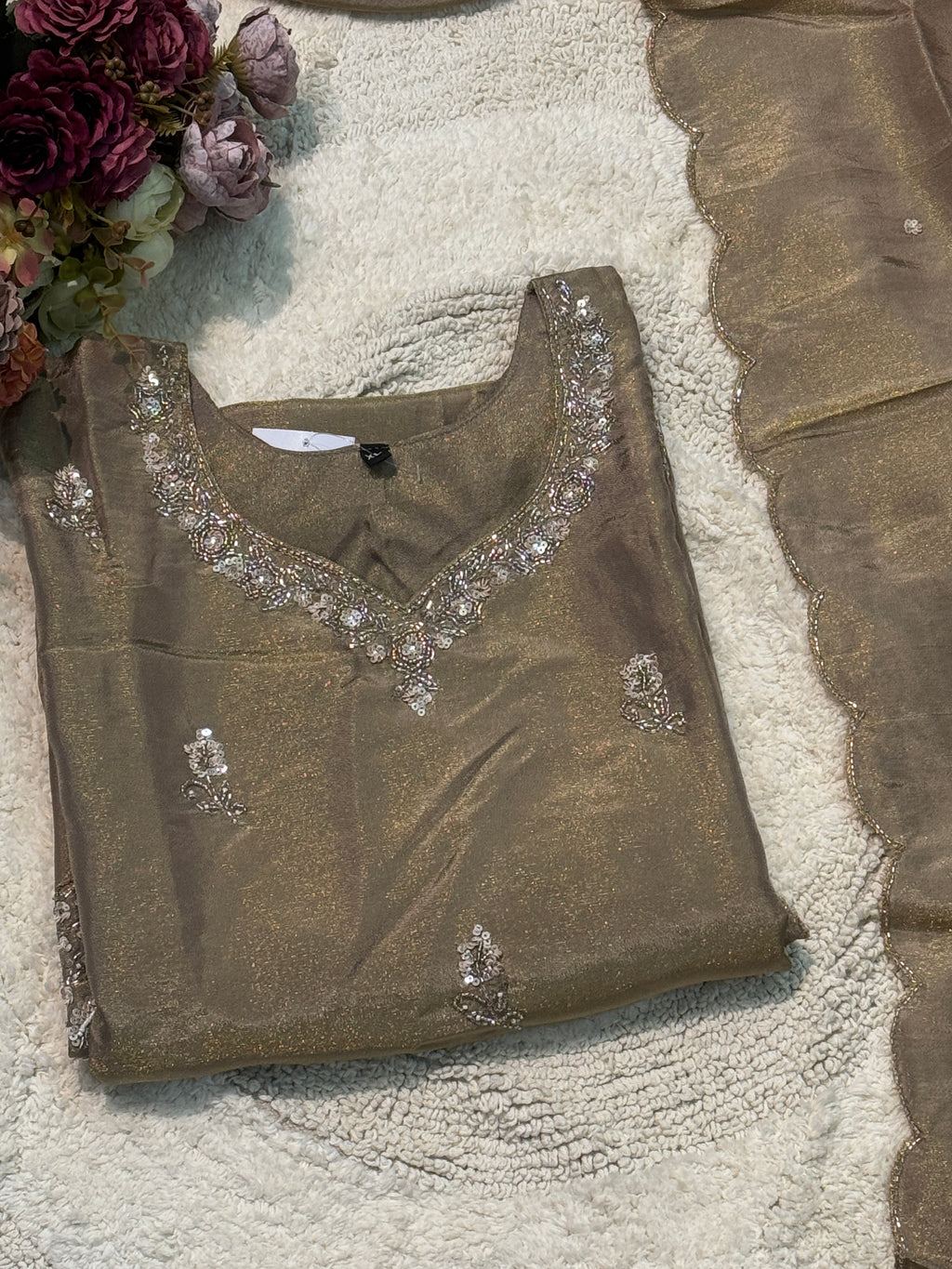 Premium tissue heavy handworked kurta with palazzo pant and dupatta
