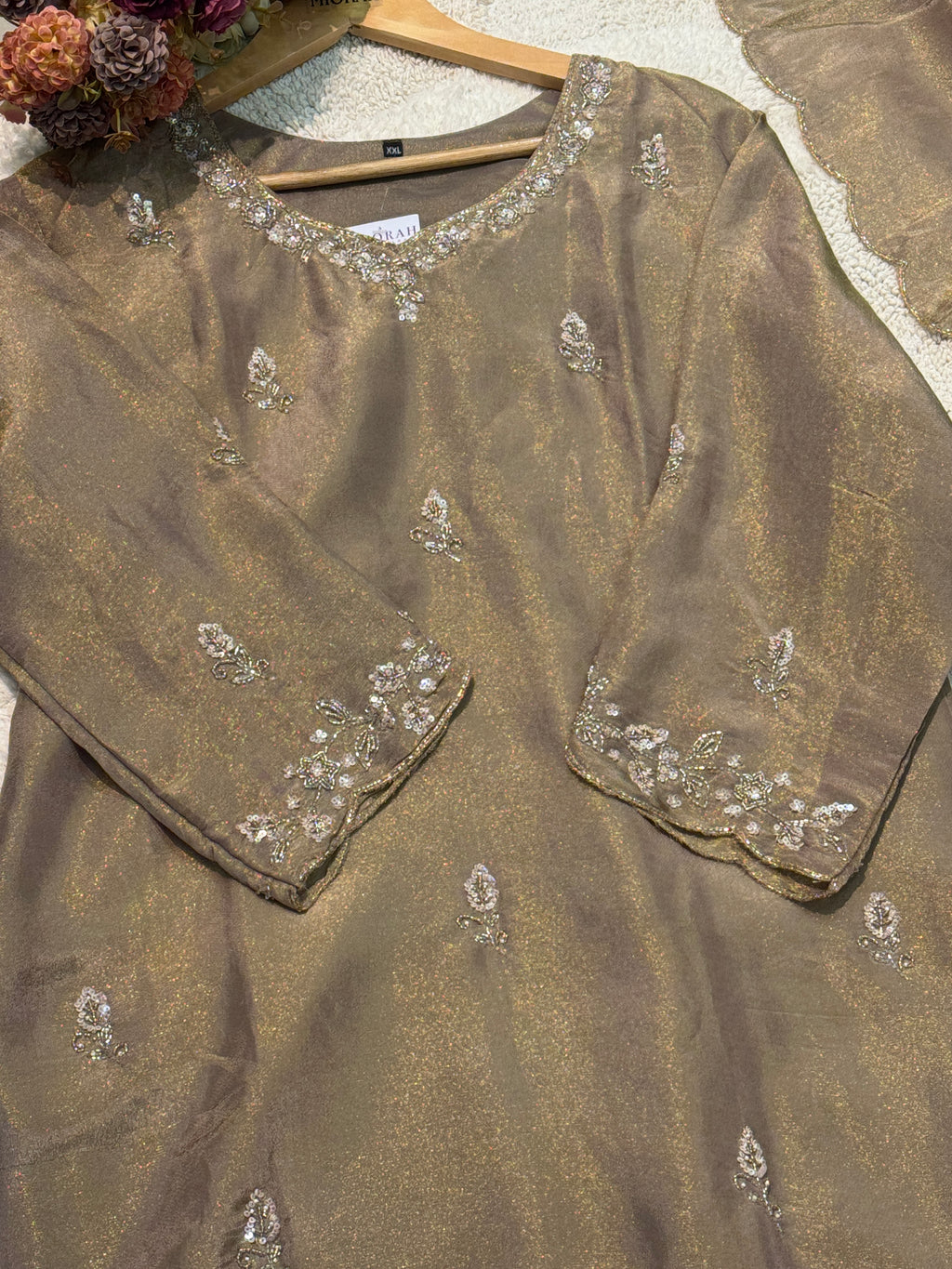 Premium tissue heavy handworked kurta with palazzo pant and dupatta