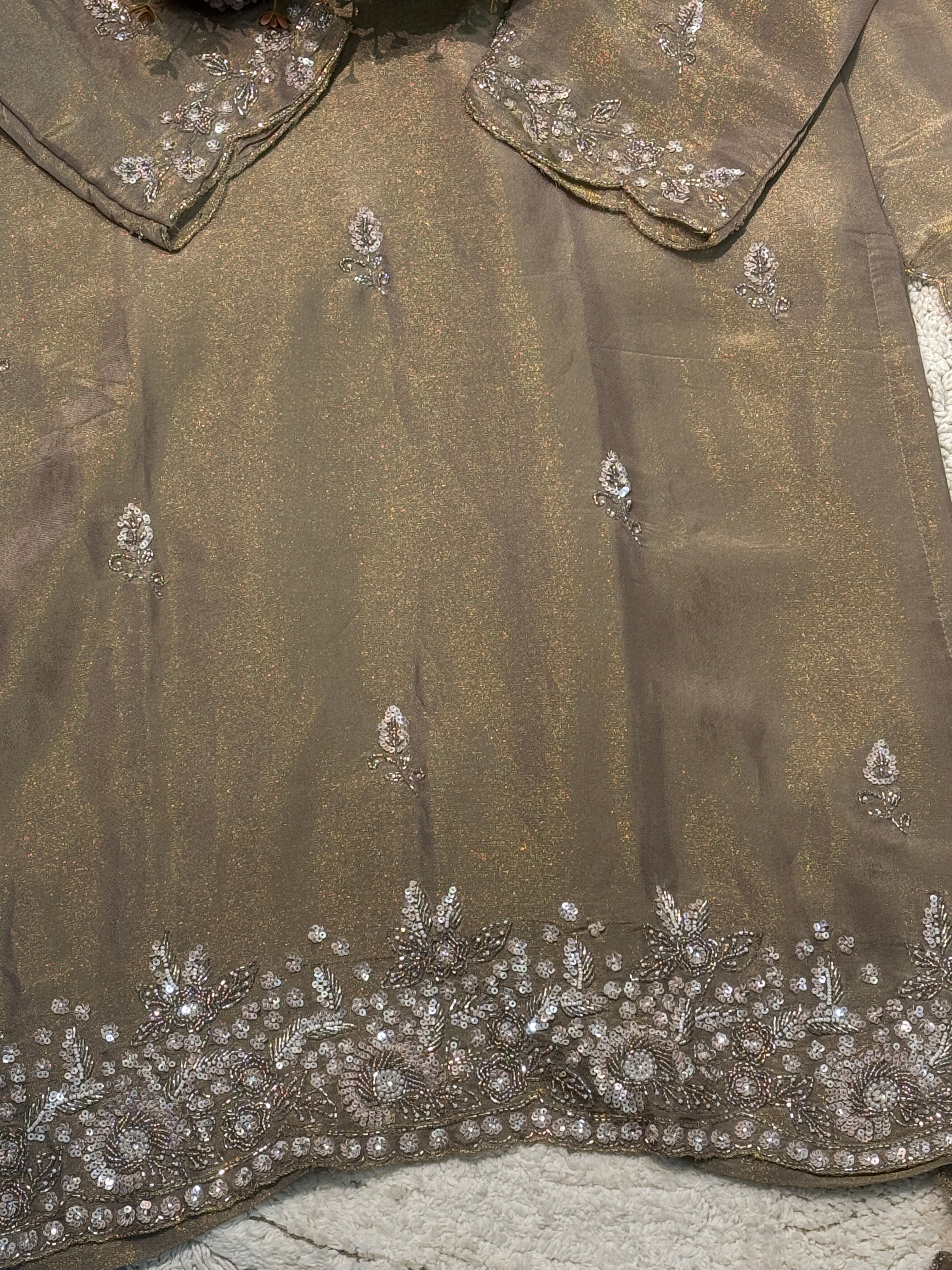Premium tissue heavy handworked kurta with palazzo pant and dupatta