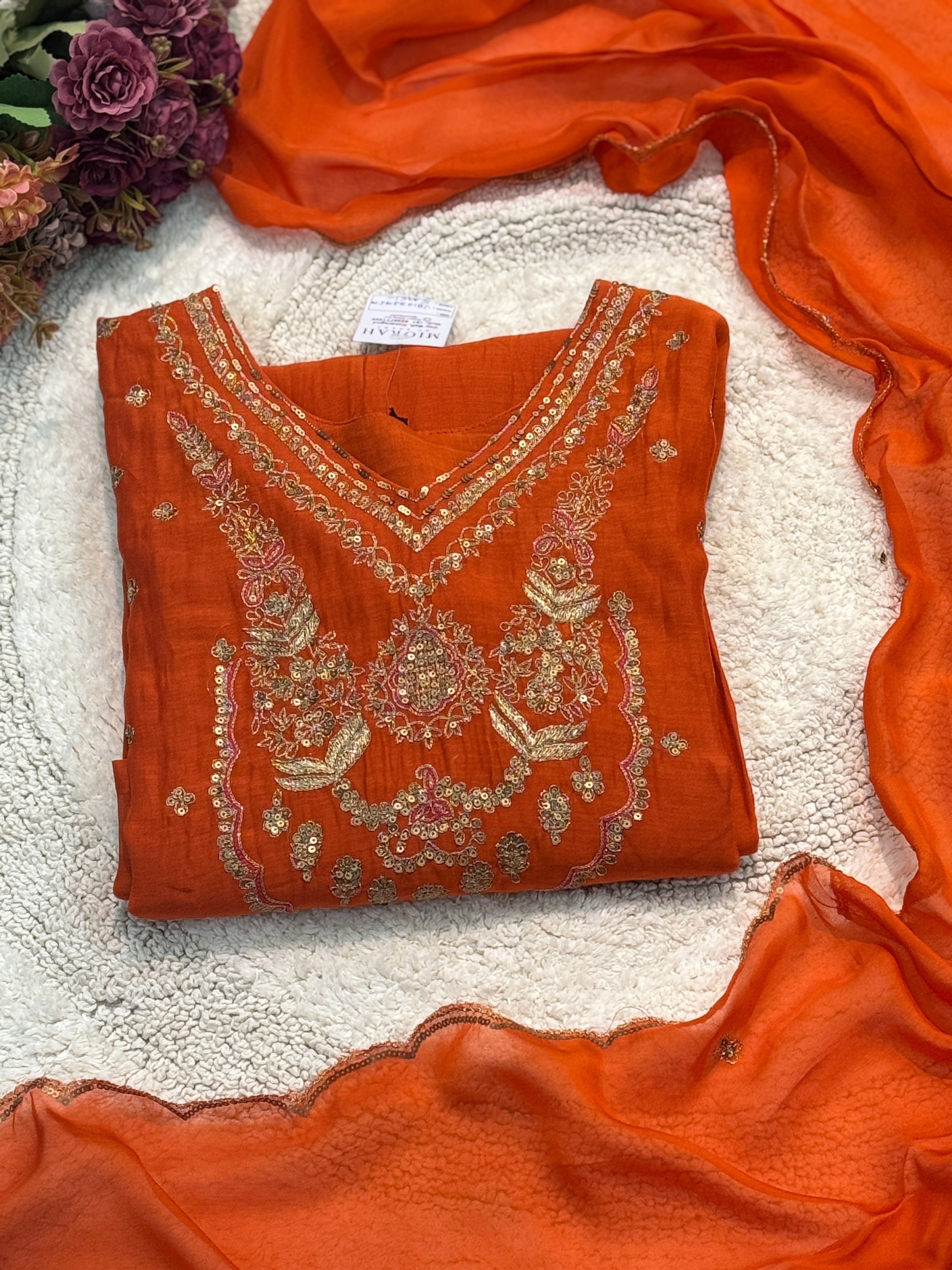 Premium mul chanderi side cut kurta with palazzo pants and duppatta