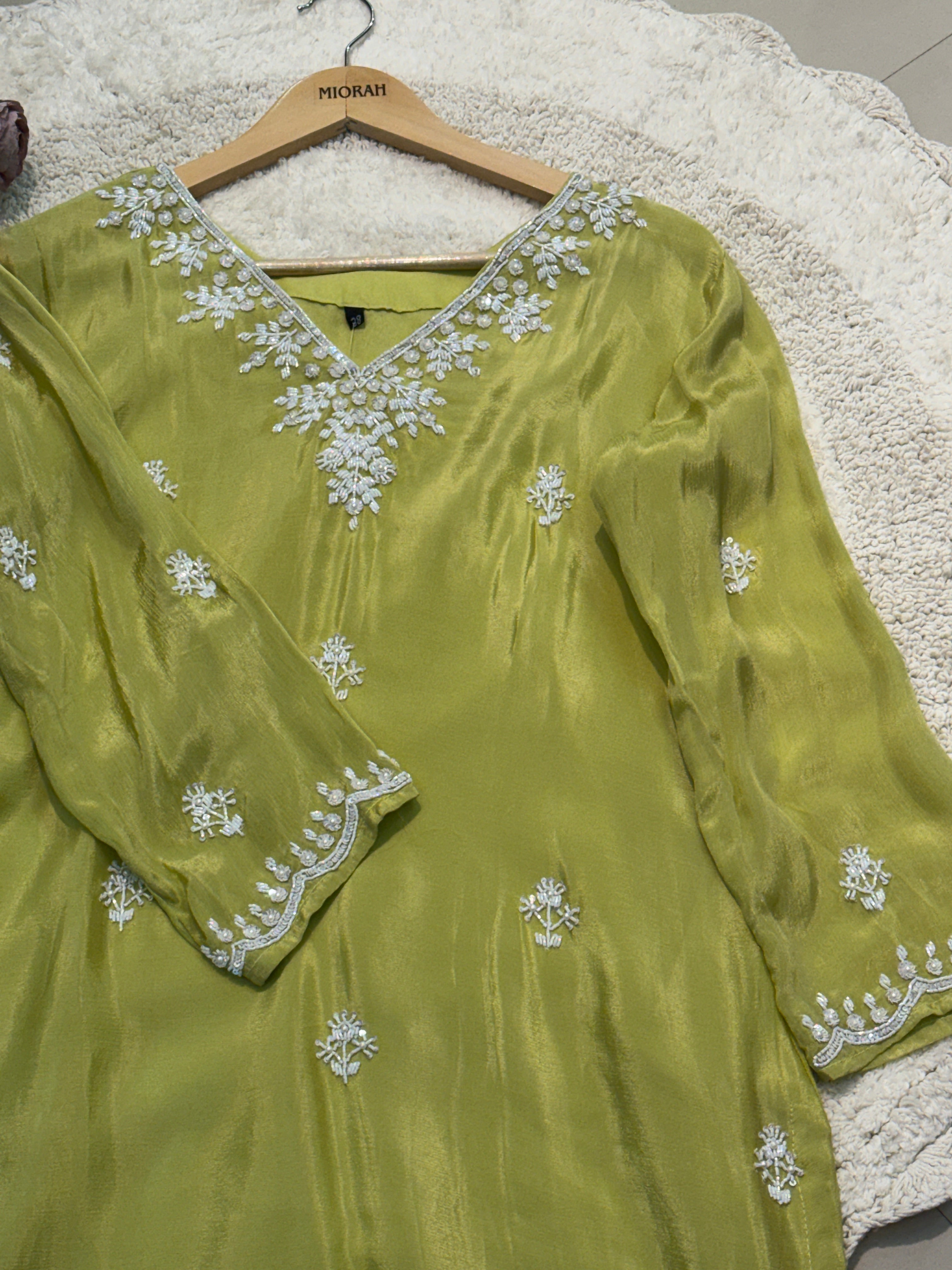Premium Chinon heavy hand work side cut kurta with palazzo pants and dupatta