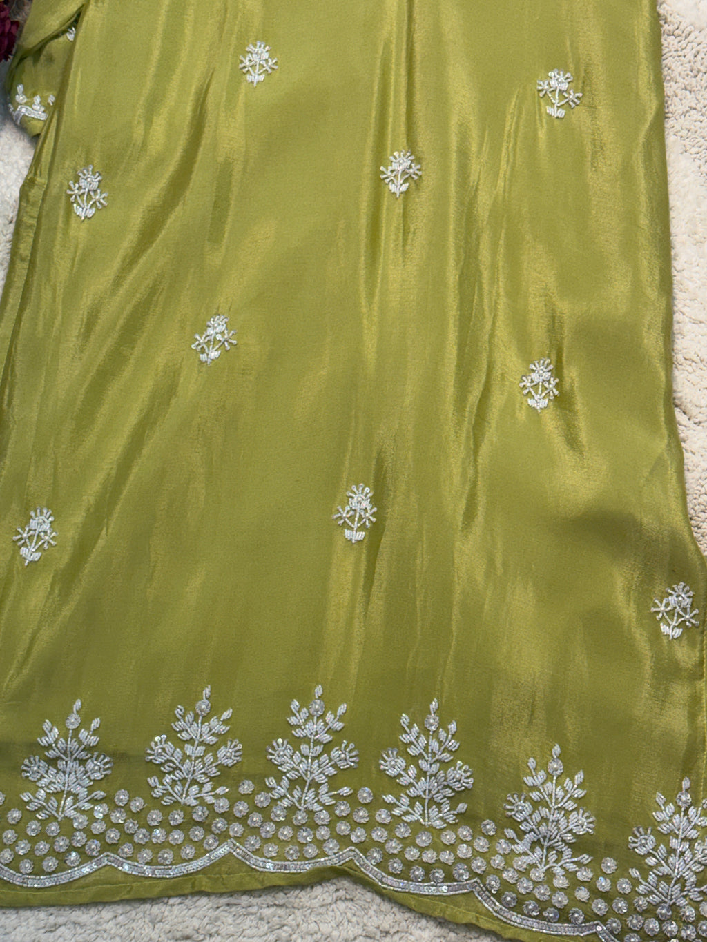 Premium Chinon heavy hand work side cut kurta with palazzo pants and dupatta