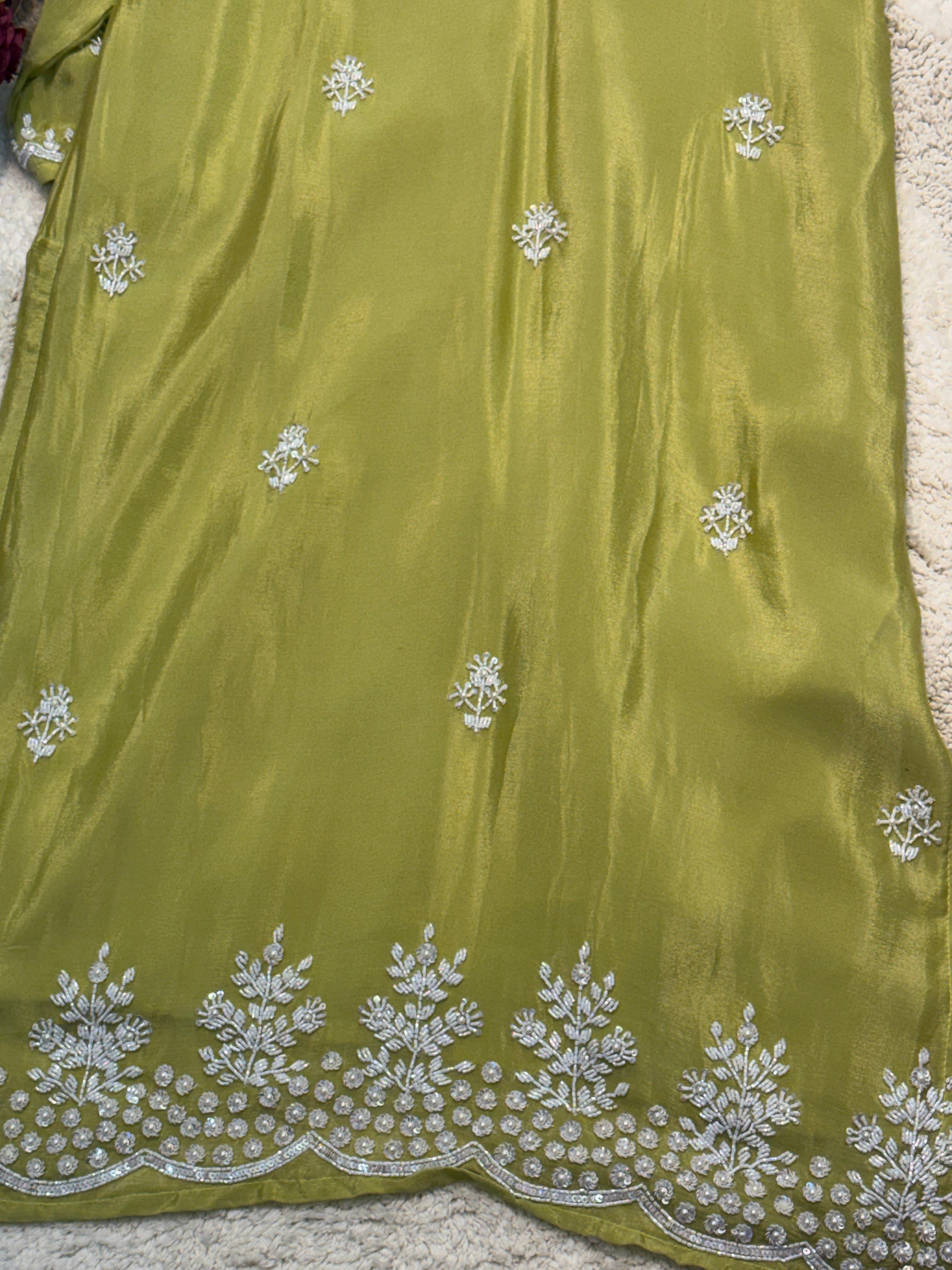 Premium Chinon heavy hand work side cut kurta with palazzo pants and dupatta