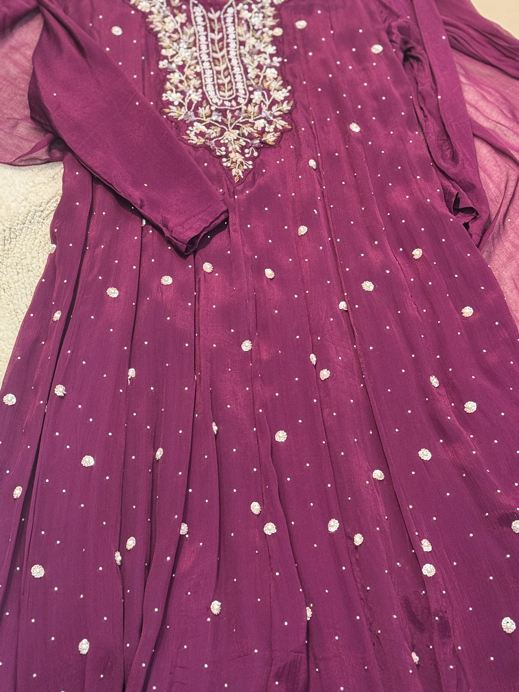 Premium chinon handwork aline kurti with pant and dupatta