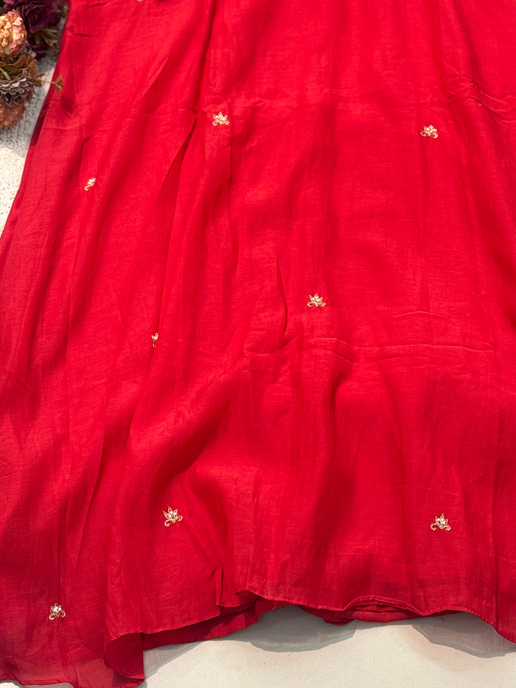 Premium mul chanderi handwork aline kurta with pant and duppatta