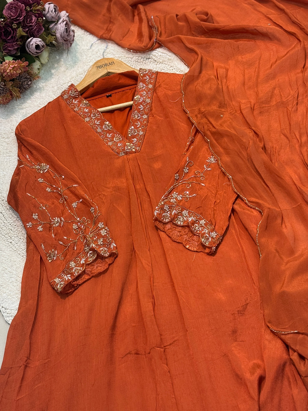 Premium hand worked aline kurta with pant and dupatta