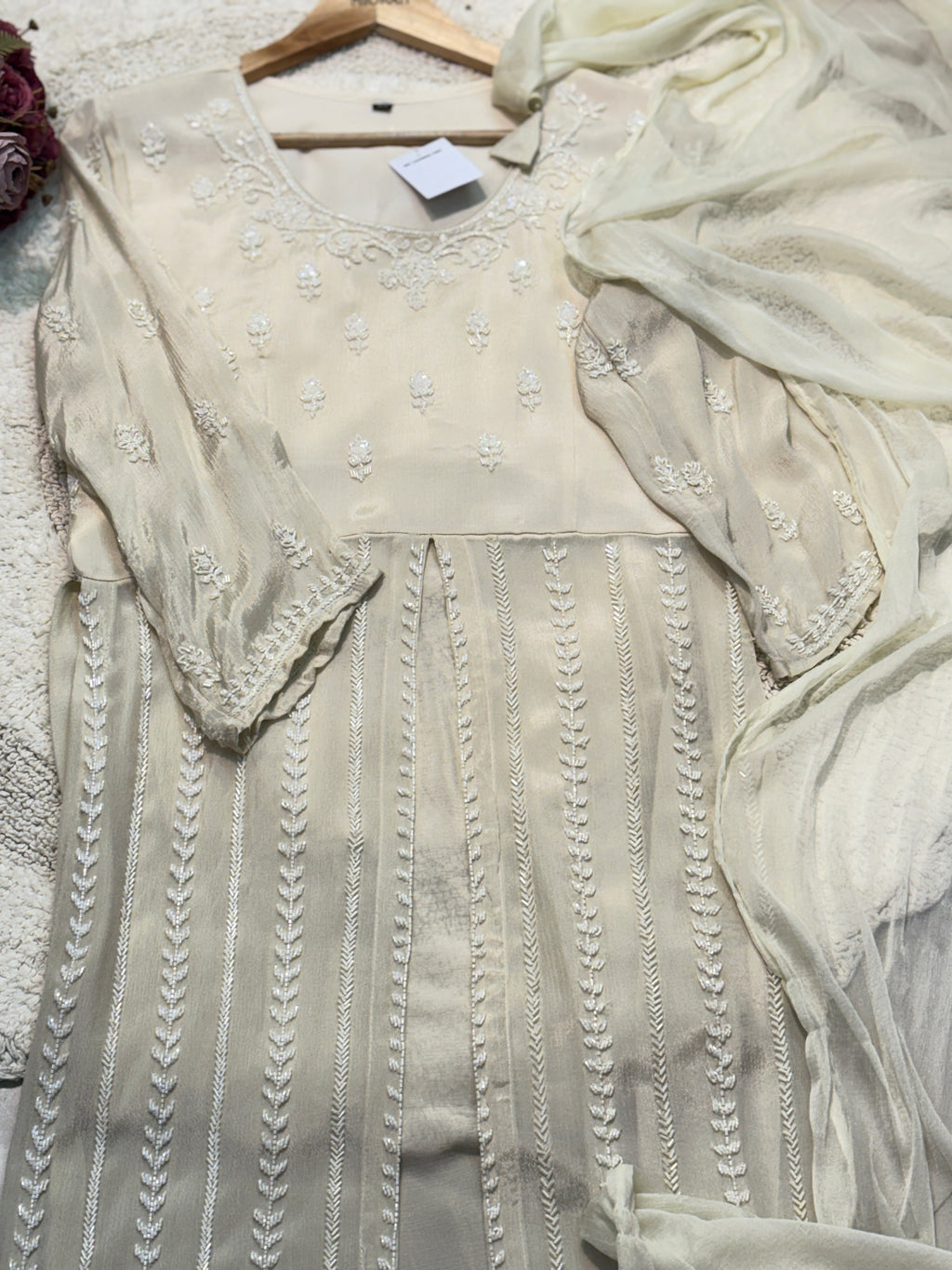 Premium chinon middle cut kurta with palazzo pant and dupatta