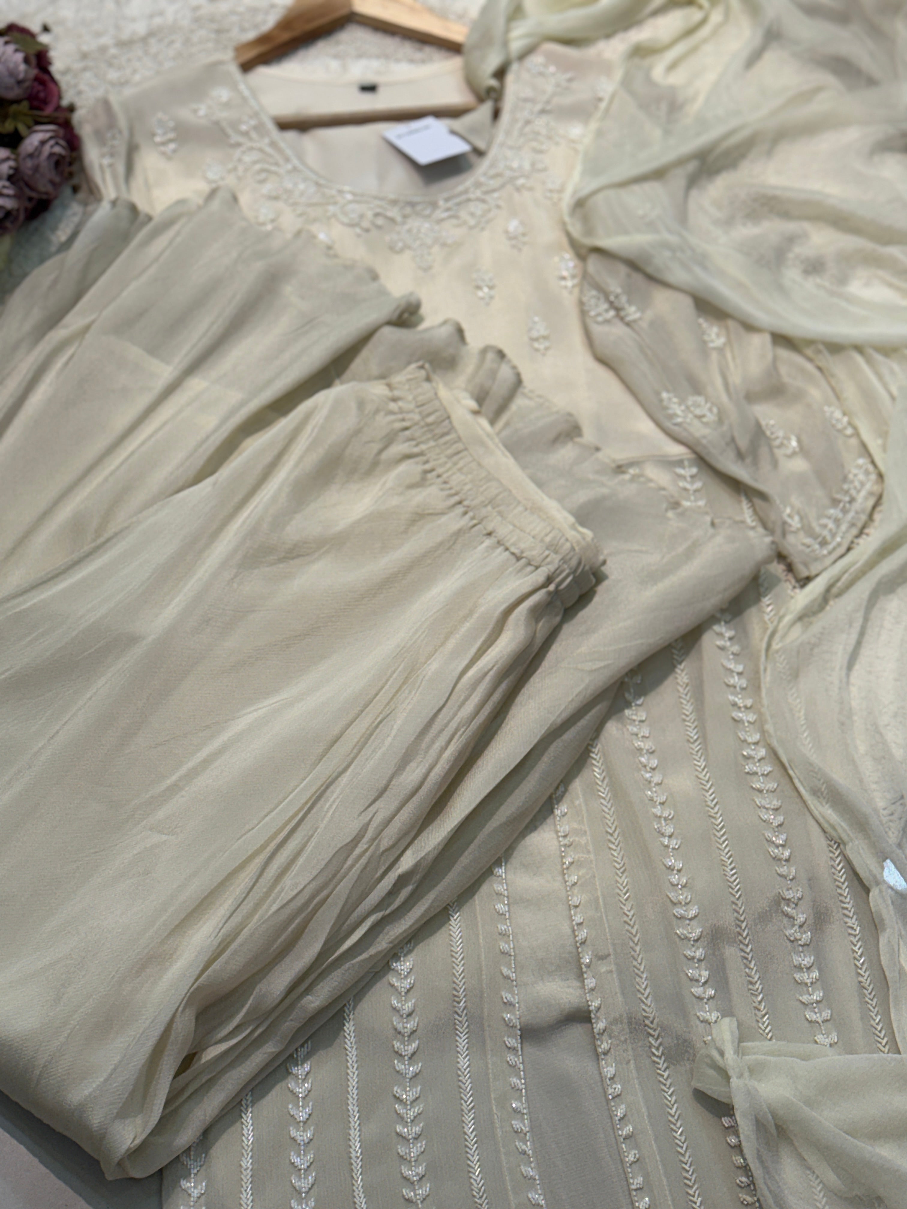 Premium chinon middle cut kurta with palazzo pant and dupatta