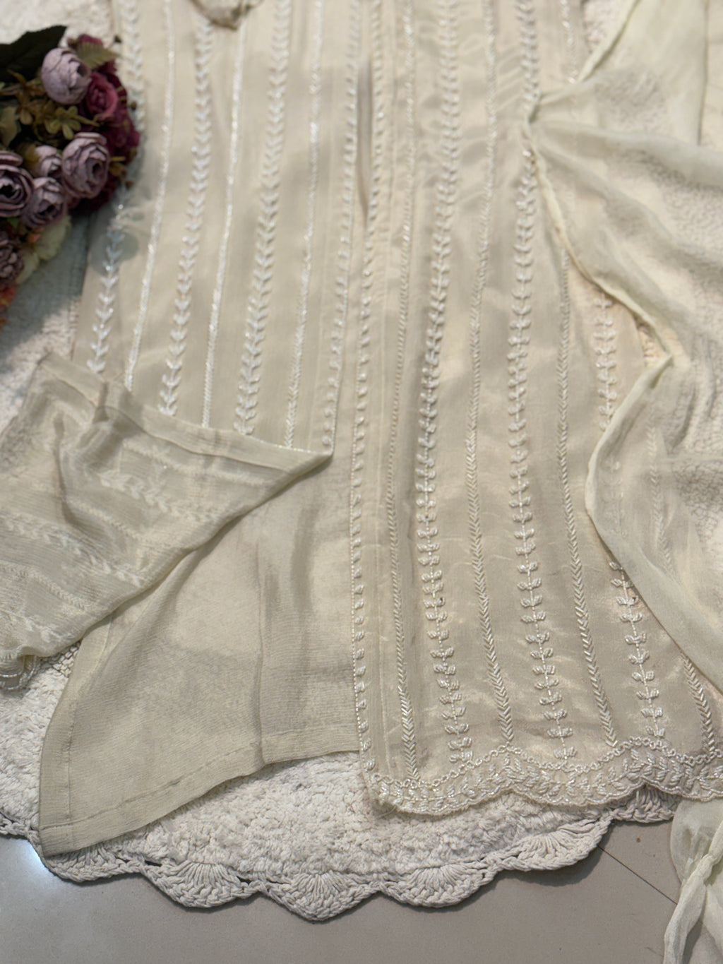 Premium chinon middle cut kurta with palazzo pant and dupatta