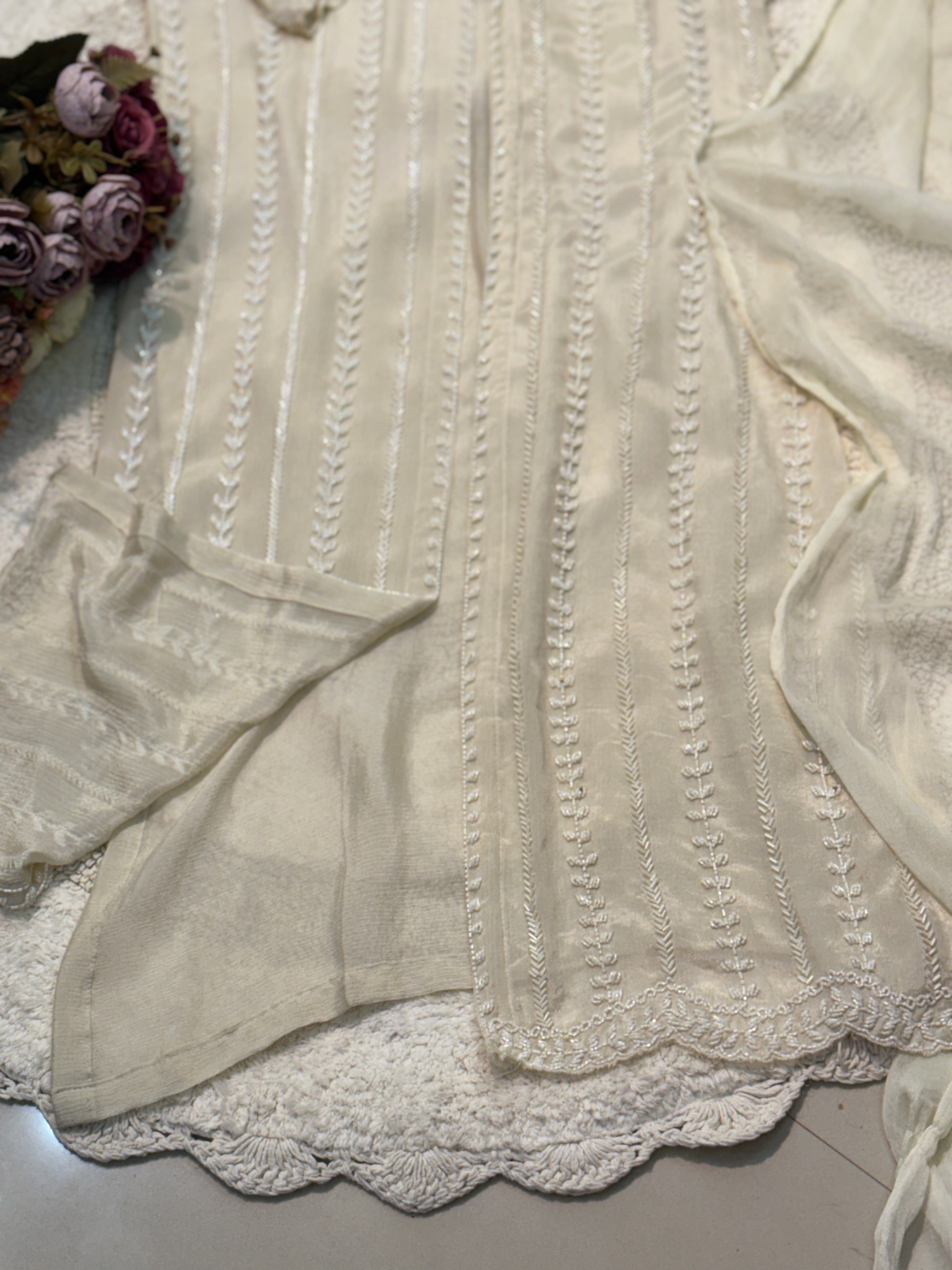 Premium chinon middle cut kurta with palazzo pant and dupatta