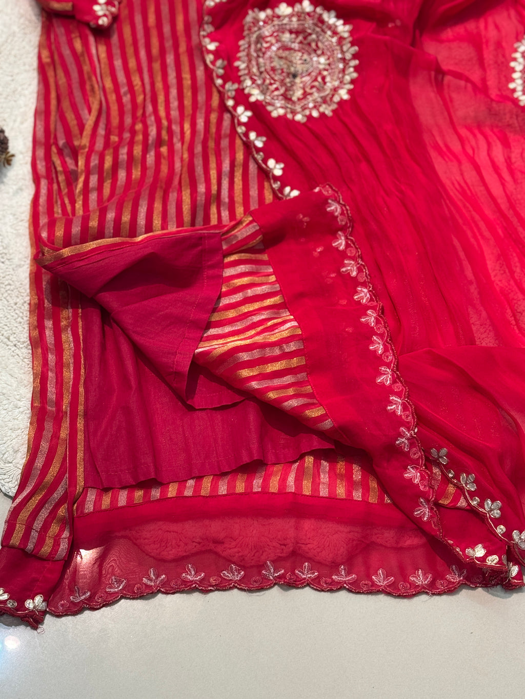 Premium Inner tissue side cut kurta with pant and dupatta