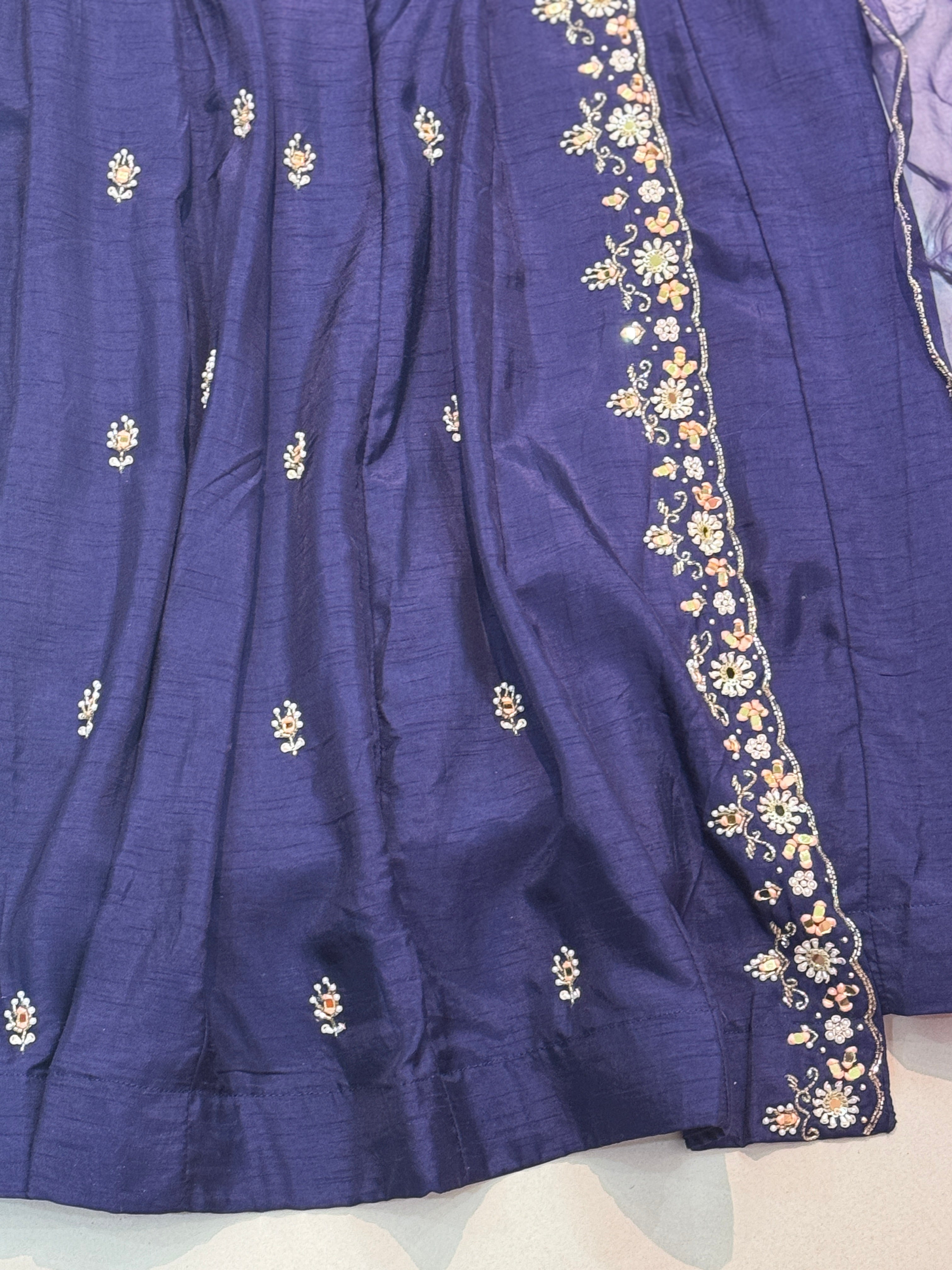 Premium dola silk hand worked Agarak model aline kurta with pant and dupatta