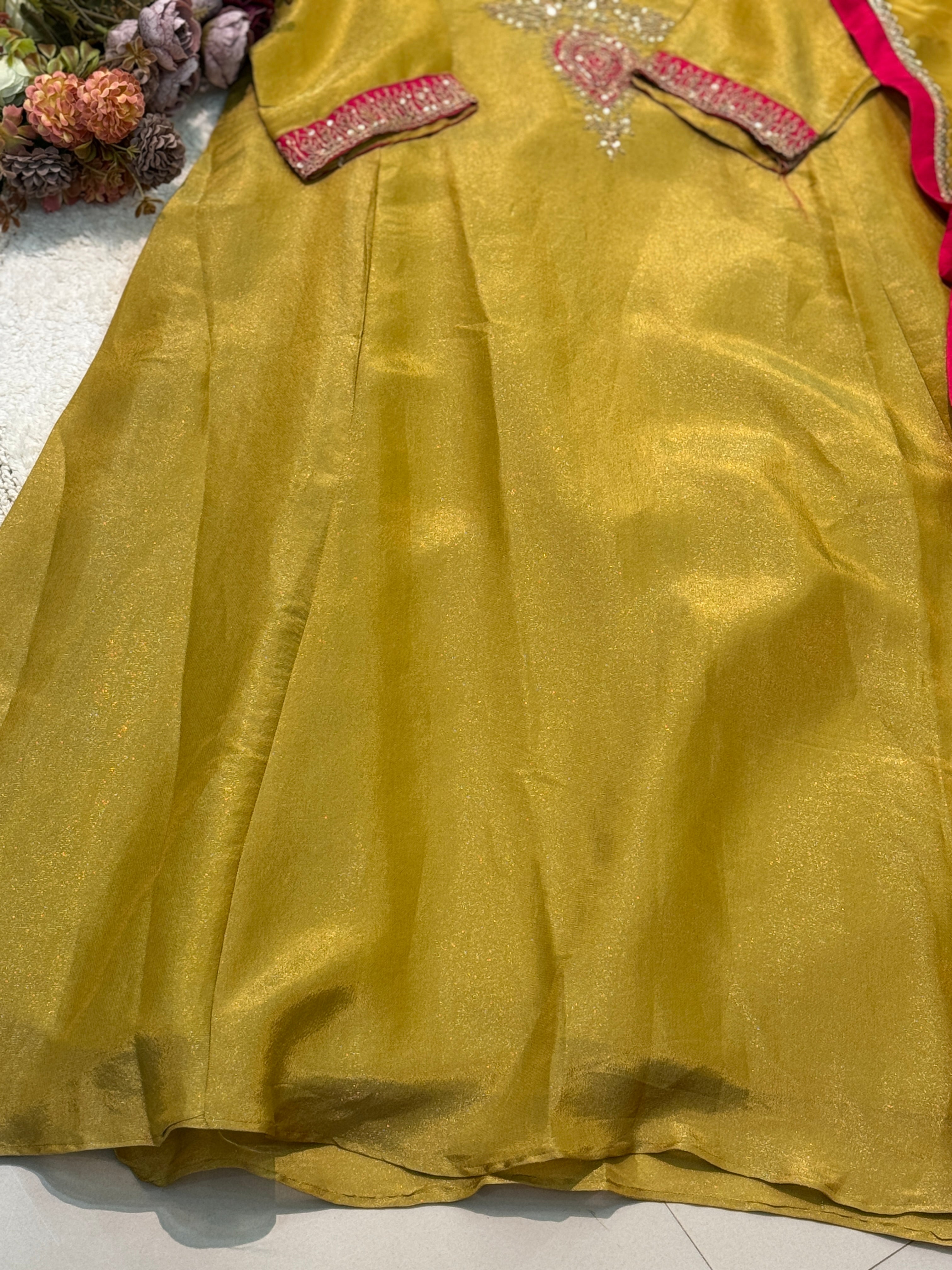 Premium Tissue aline kurta with pant and dupatta