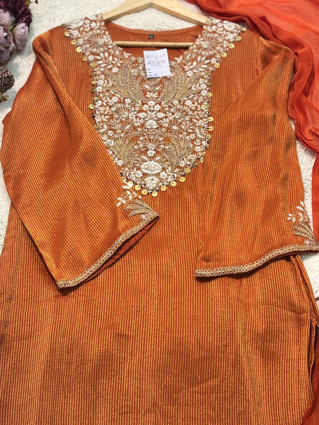Premium Inner tissue side cut kurta with pant and dupatta