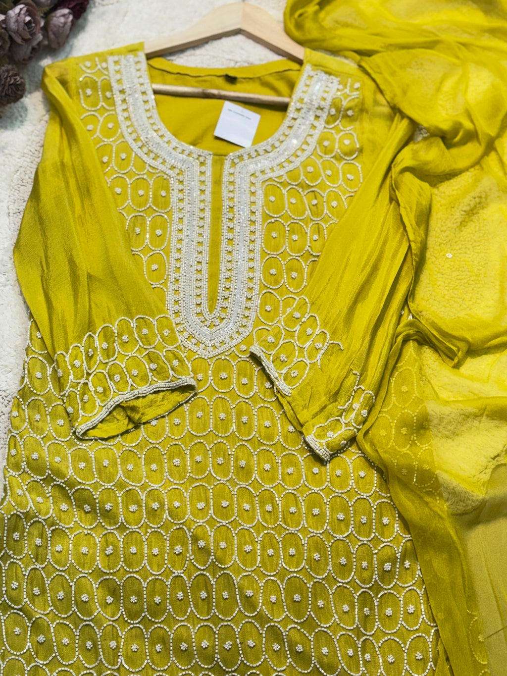 Premium chinon heavy hand worked kurta with palazzo pant and dupatta