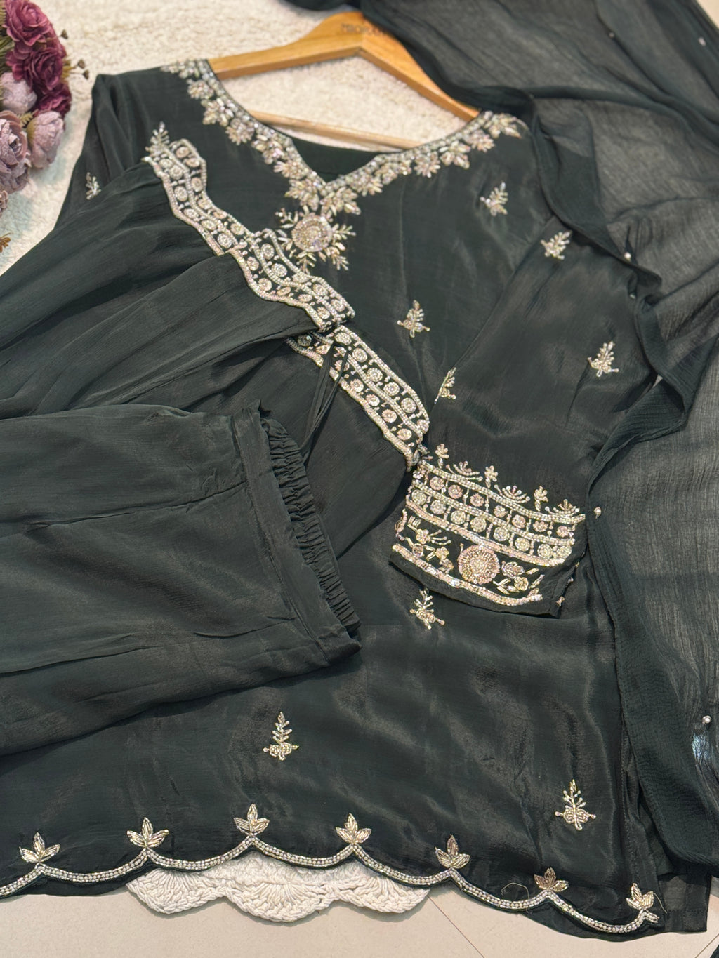 Premium chinon kurta with palazzo pant and dupatta