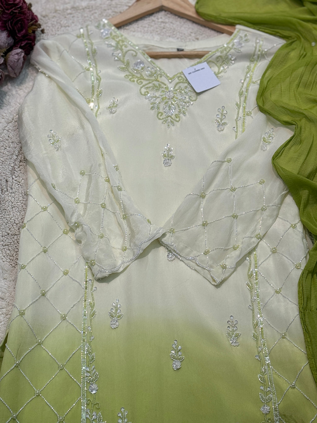 Premium chiffon heavy party wear with palazzo pants and dupatta