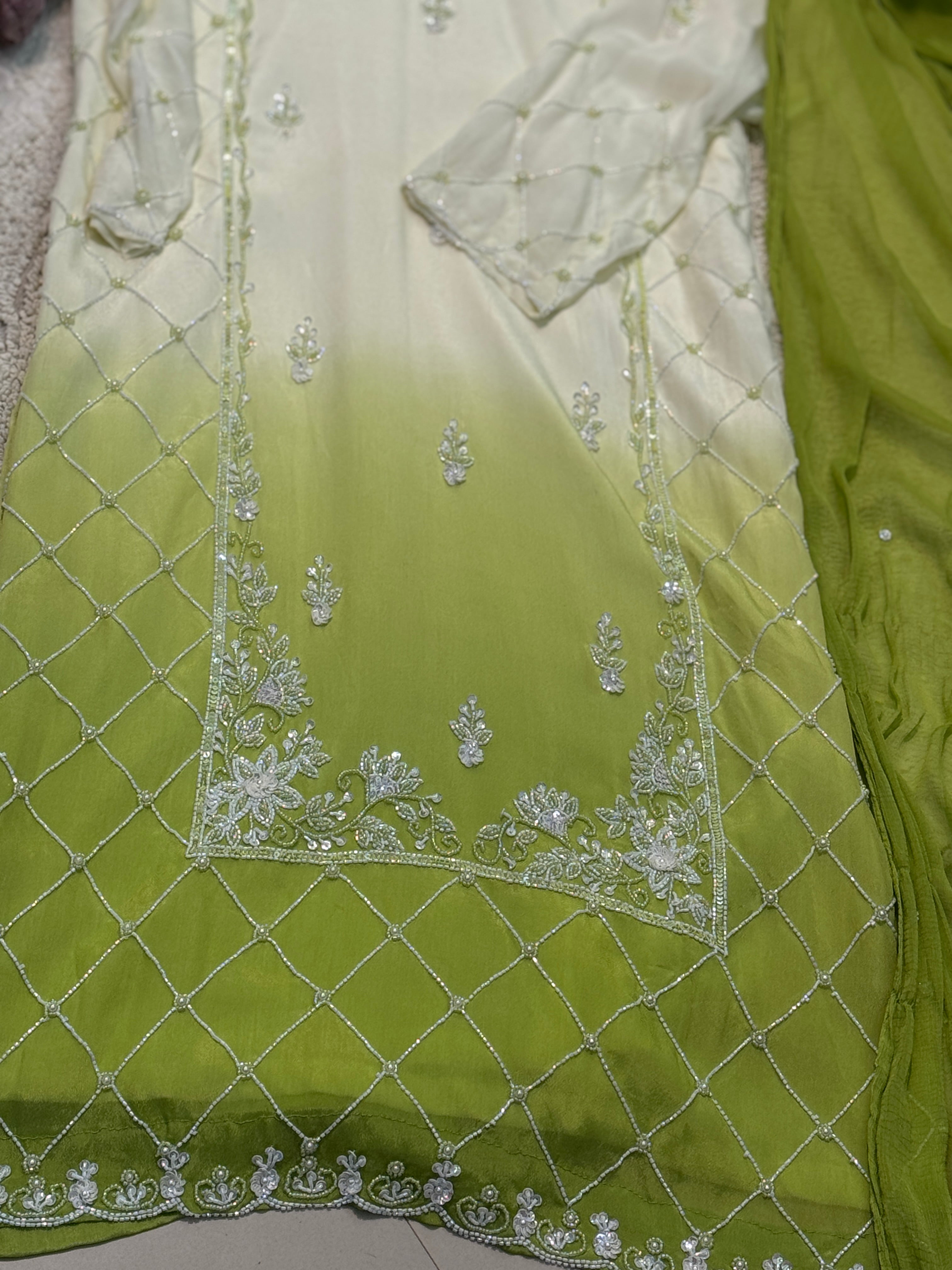 Premium chiffon heavy party wear with palazzo pants and dupatta