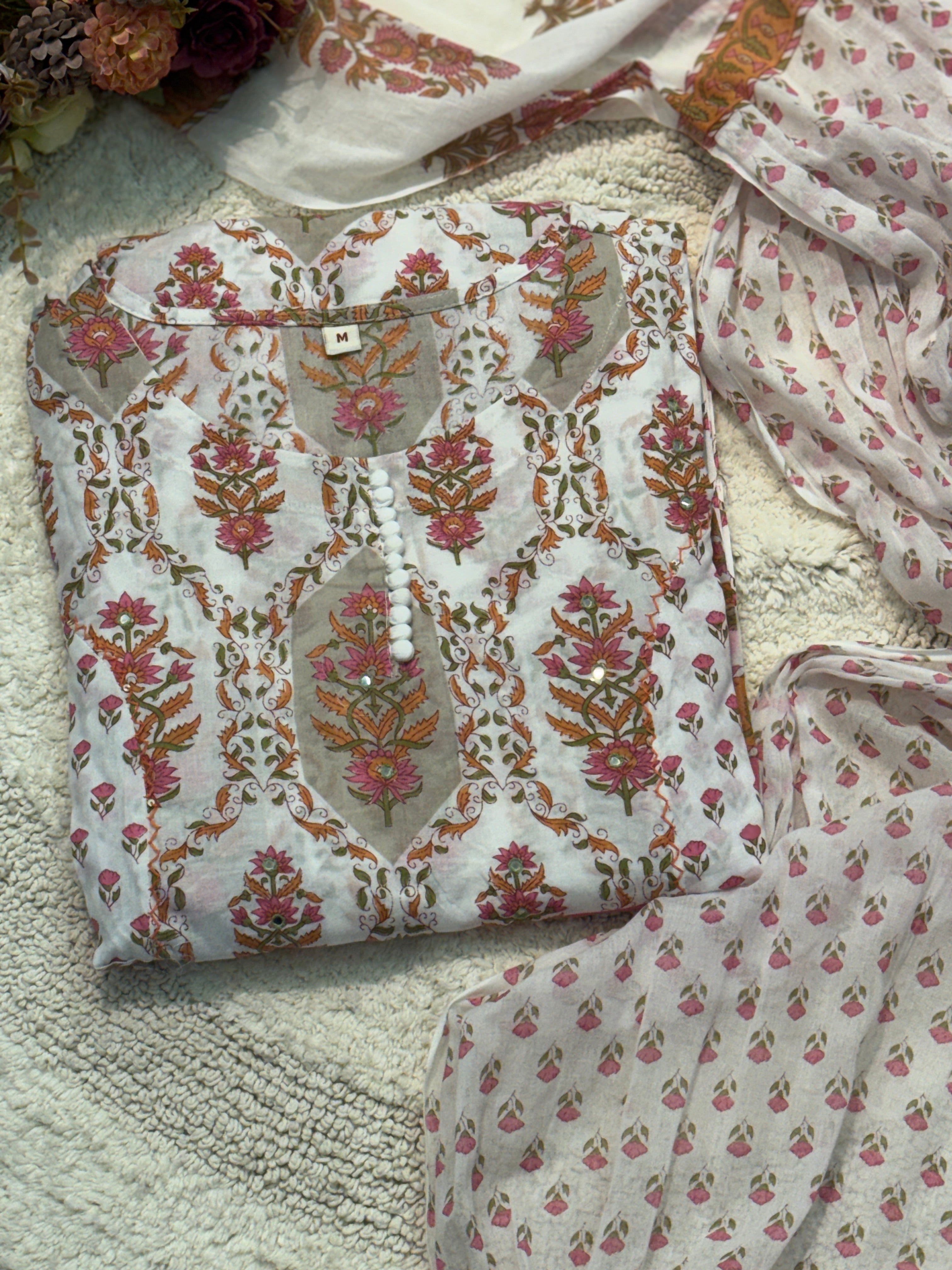 Cotton anarkali with pant and dupatta