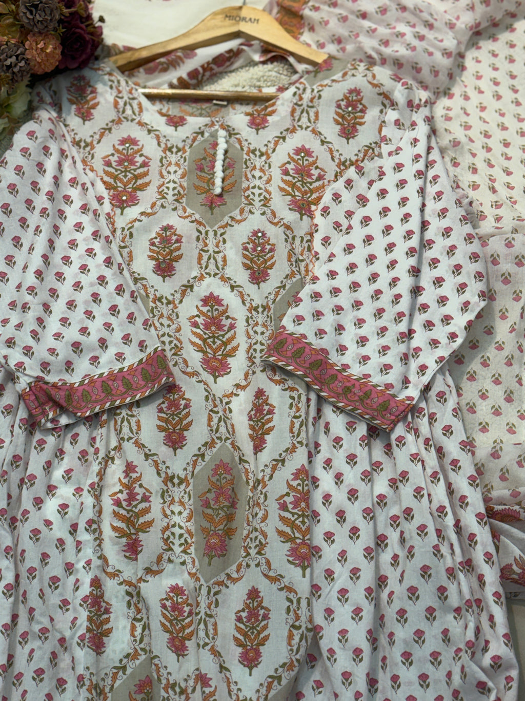 Cotton anarkali with pant and dupatta
