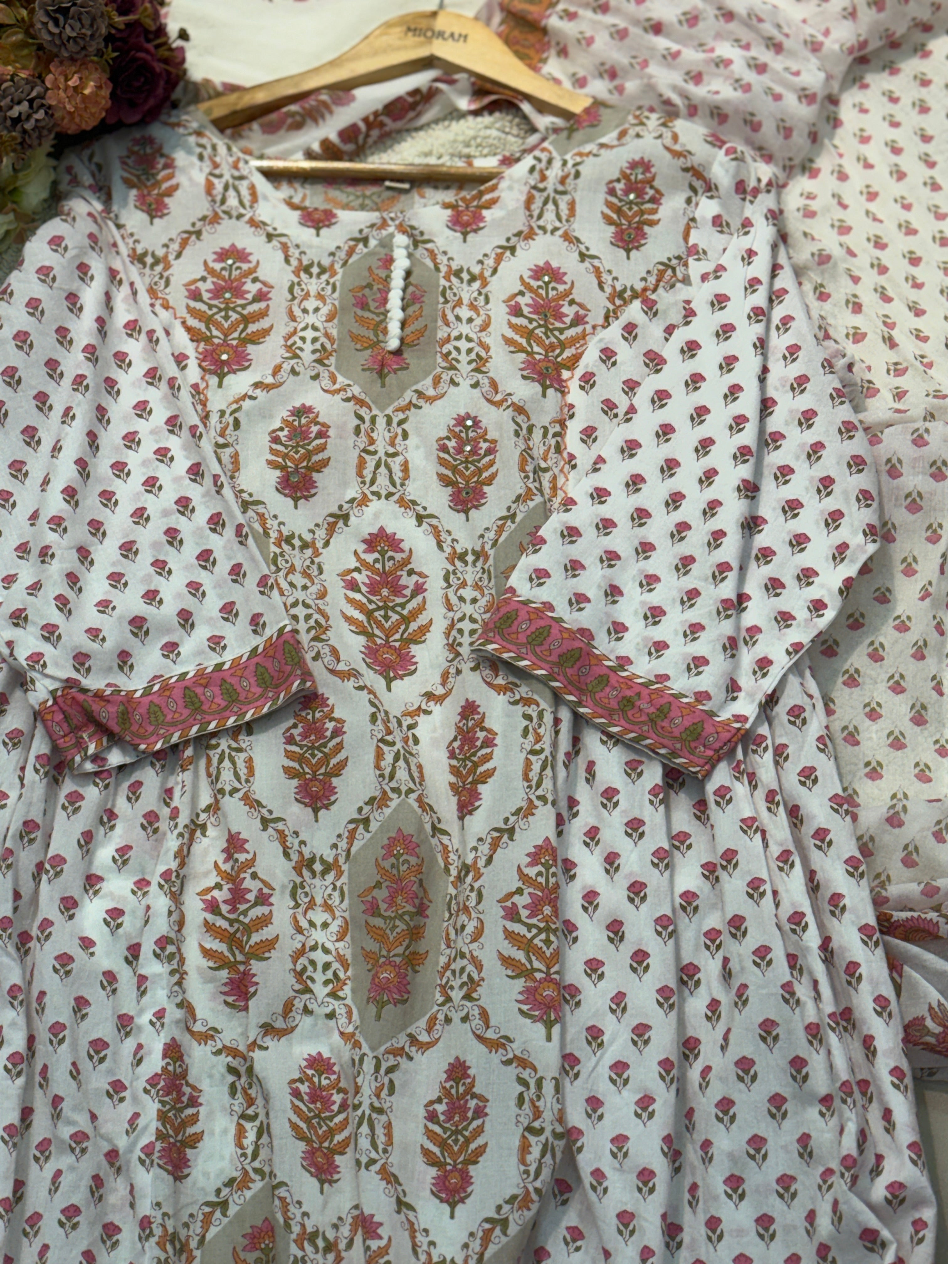 Cotton anarkali with pant and dupatta