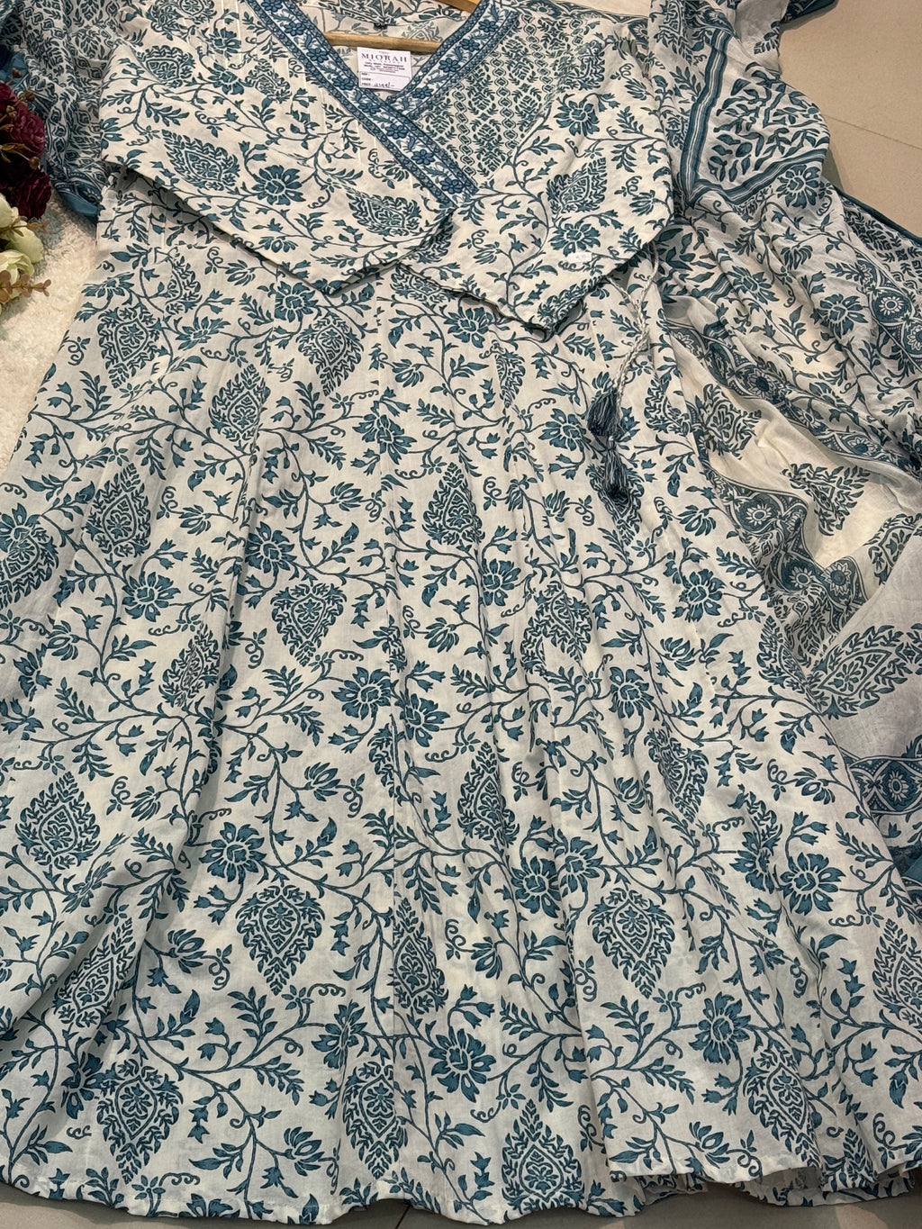 Cotton anarkali with pant and dupatta
