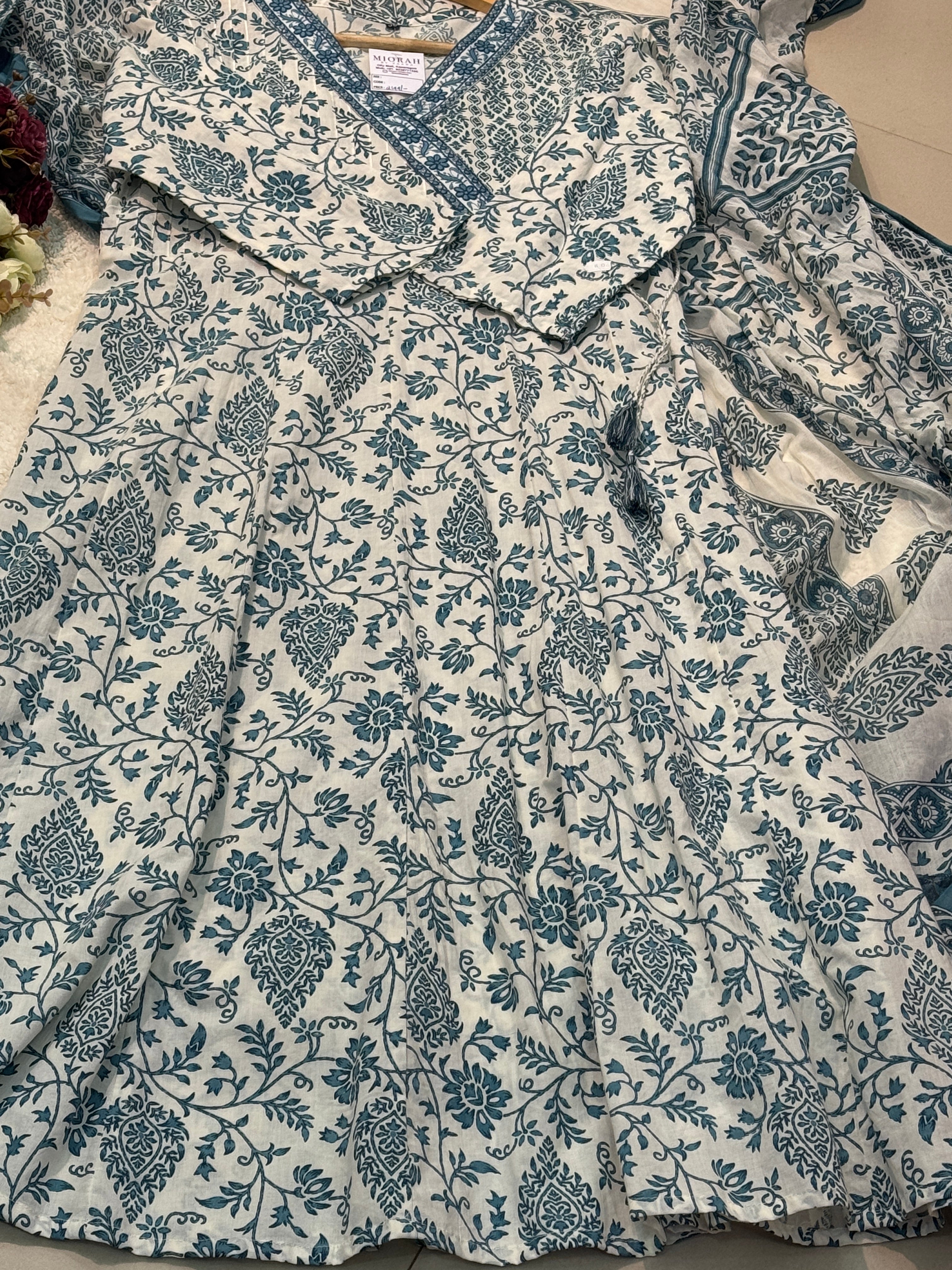 Cotton anarkali with pant and dupatta
