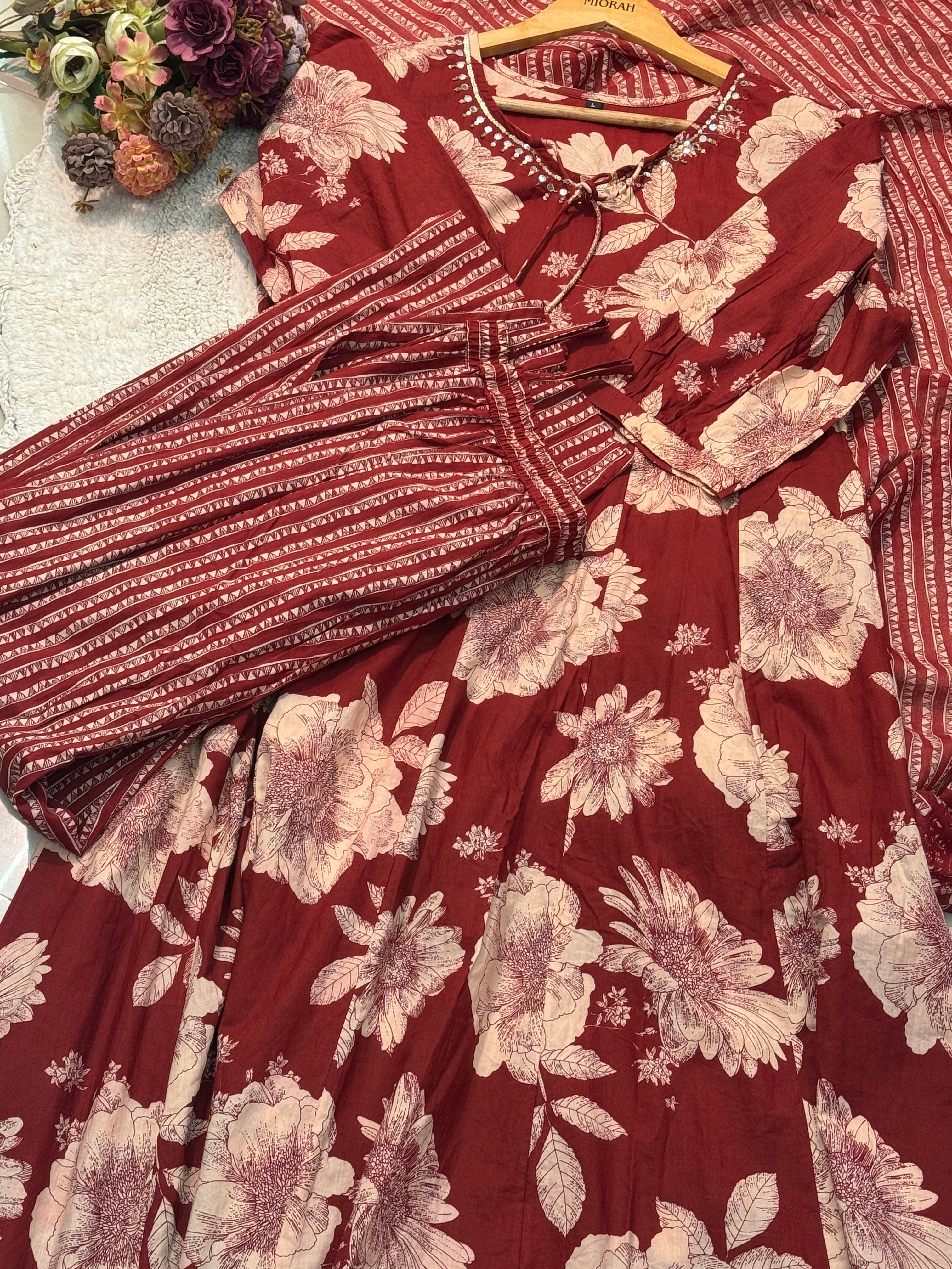 Cotton anarkali with pant and duppatta