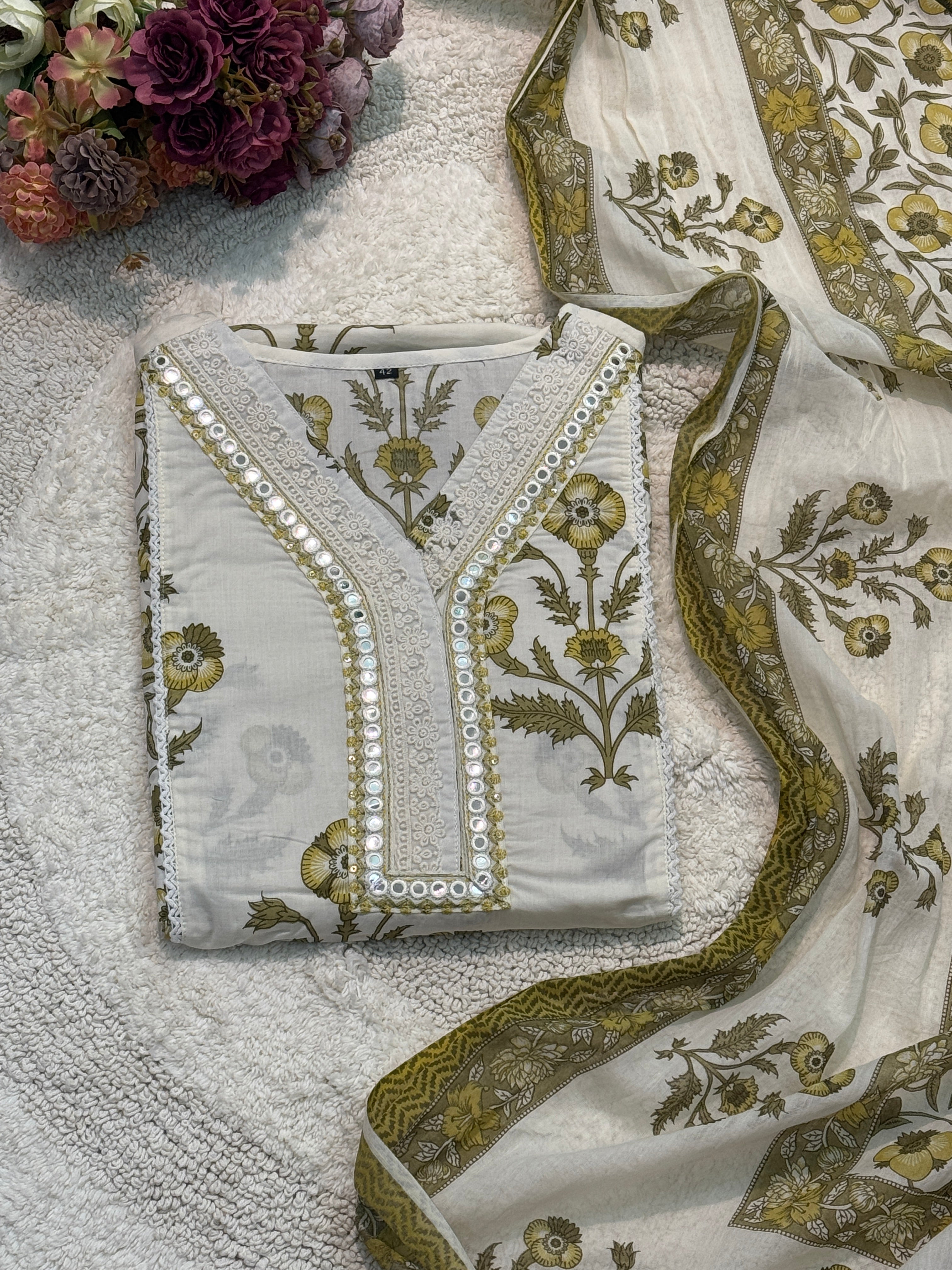 Cotton anarkali with pant and dupatta