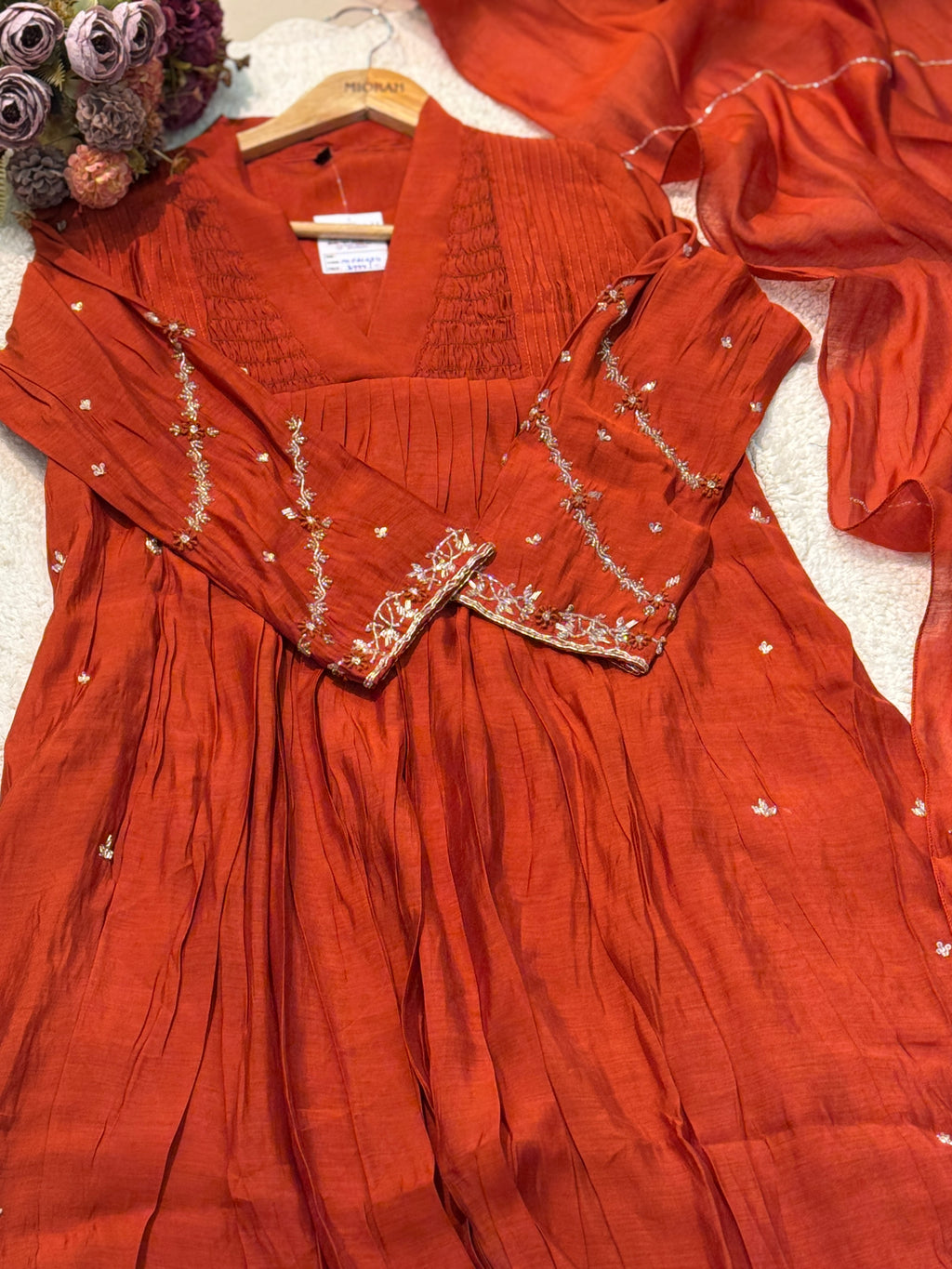 Premium mul chandheri handworked aline suits
