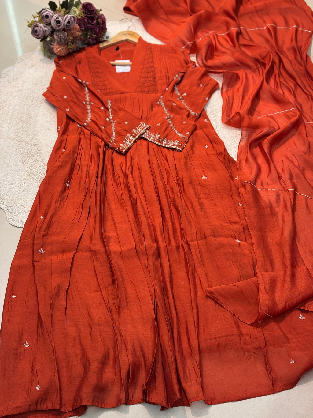 Premium mul chandheri handworked aline suits