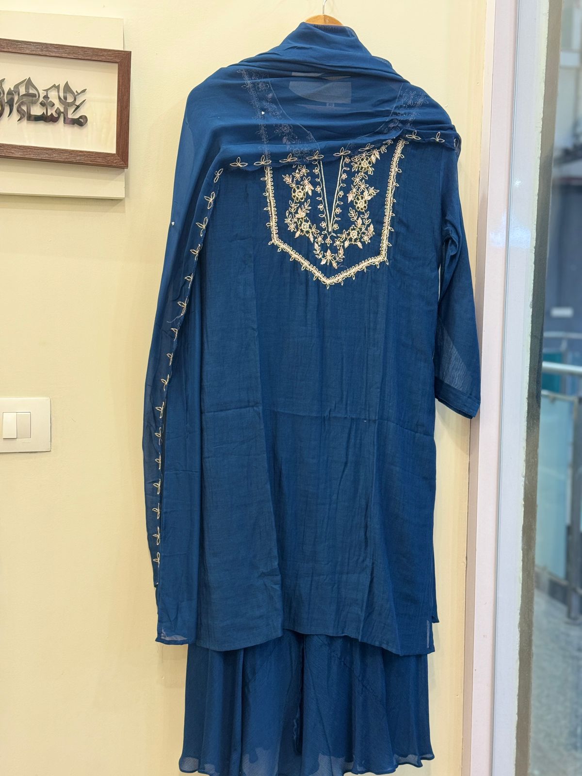 Russian silk handwork plazo suit with dupatta
